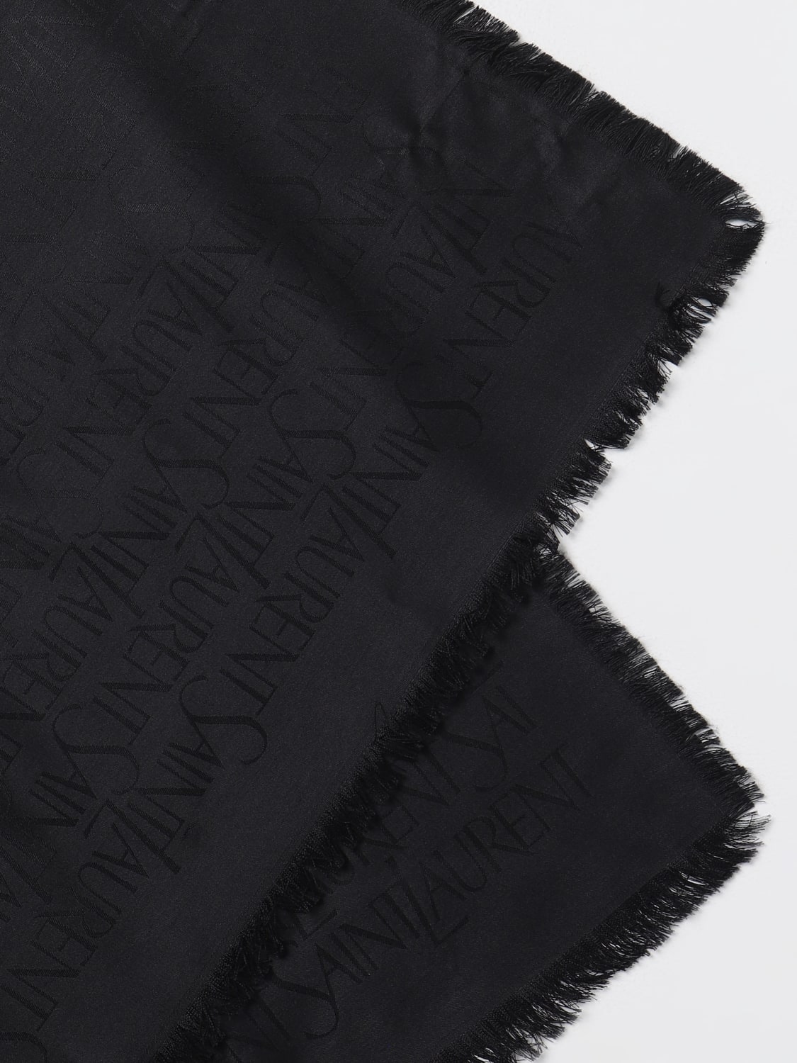 SAINT LAURENT: Sciarpa in seta e lana - Nero | Sciarpa Saint
