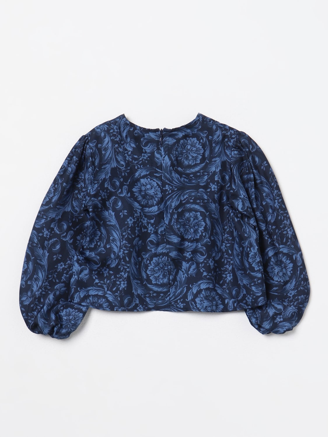 VERSACE TOP: Blusa Baroque Versace Young in seta stampata , Blue - Img 2