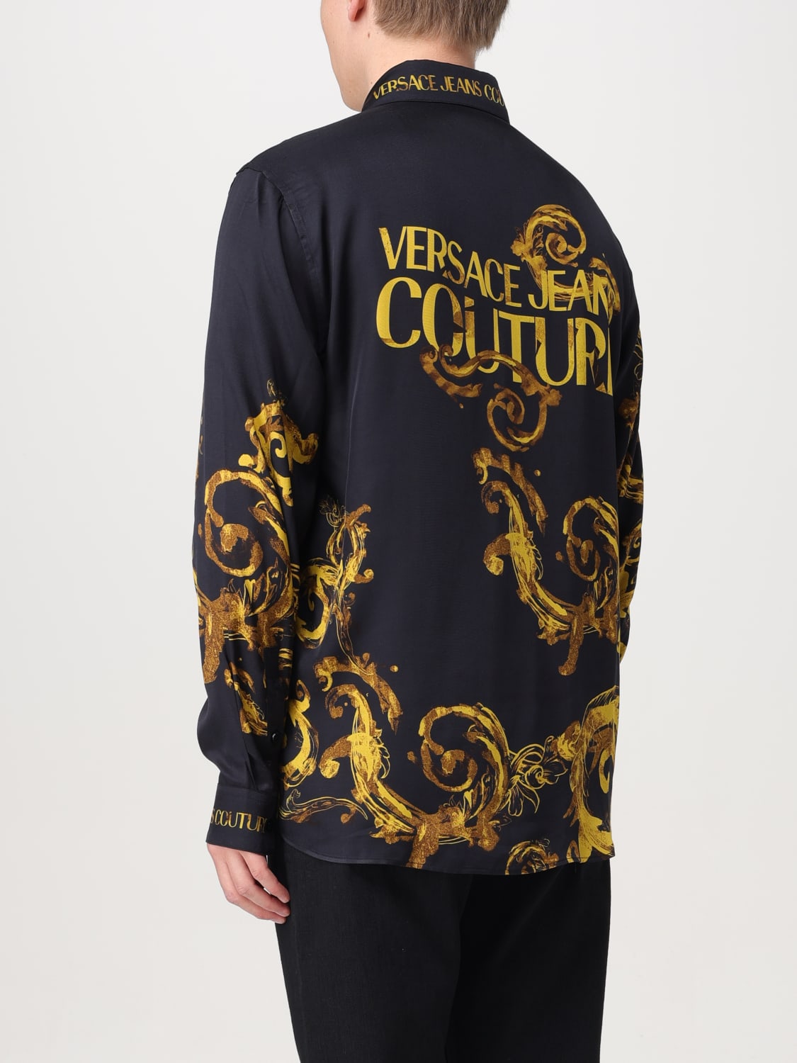 VERSACE JEANS COUTURE 衬衫: 衬衫 男士 Versace Jeans Couture, 黑色 - Img 2