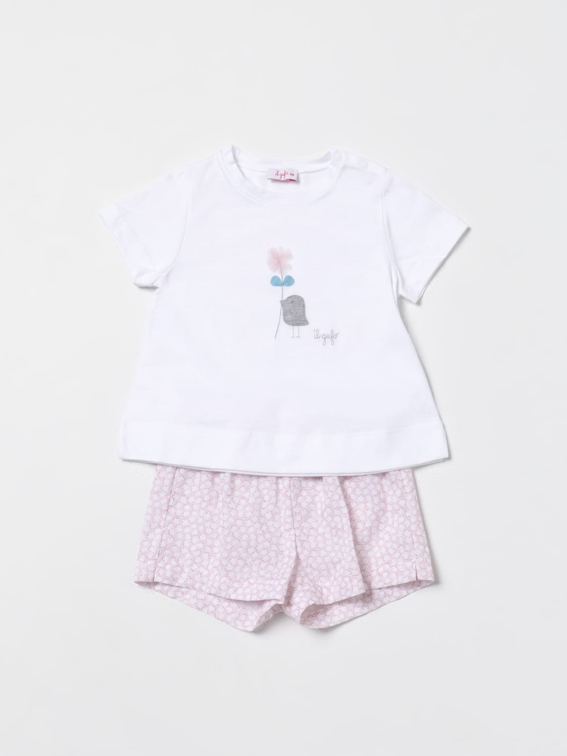 IL GUFO JUMPSUIT: Il Gufo baby t-shirt and shorts set, Pink - Img 1