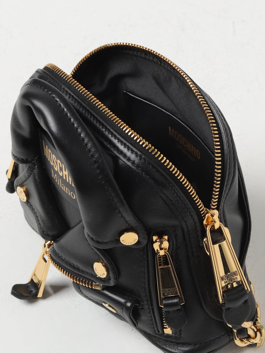 MOSCHINO COUTURE BORSA MINI: Borsa Biker Moschino Couture in nappa, Oro - Img 4