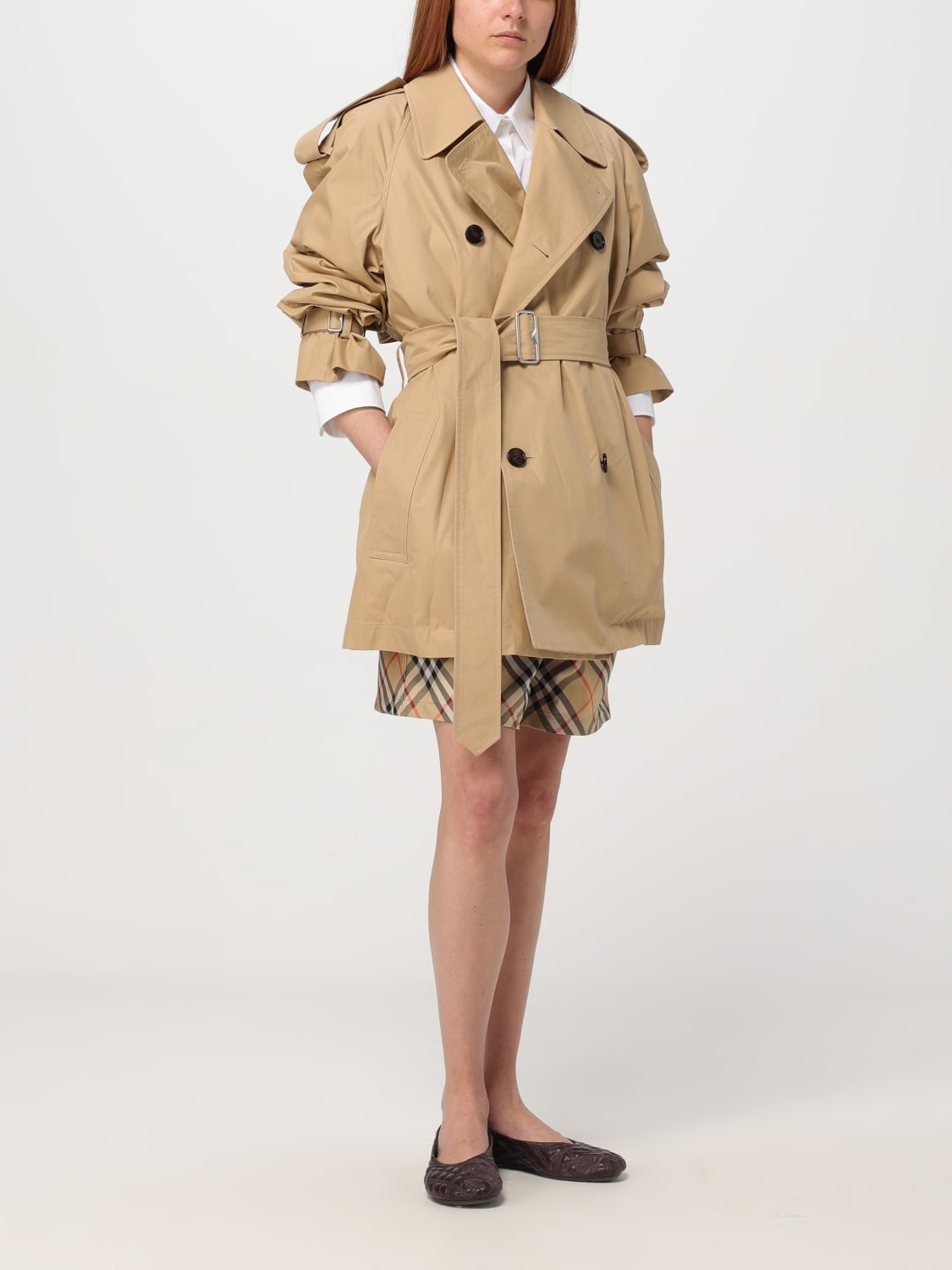 Burberry Outlet Jacket woman Beige Burberry trench coat 8089783 online at GIGLIO.COM