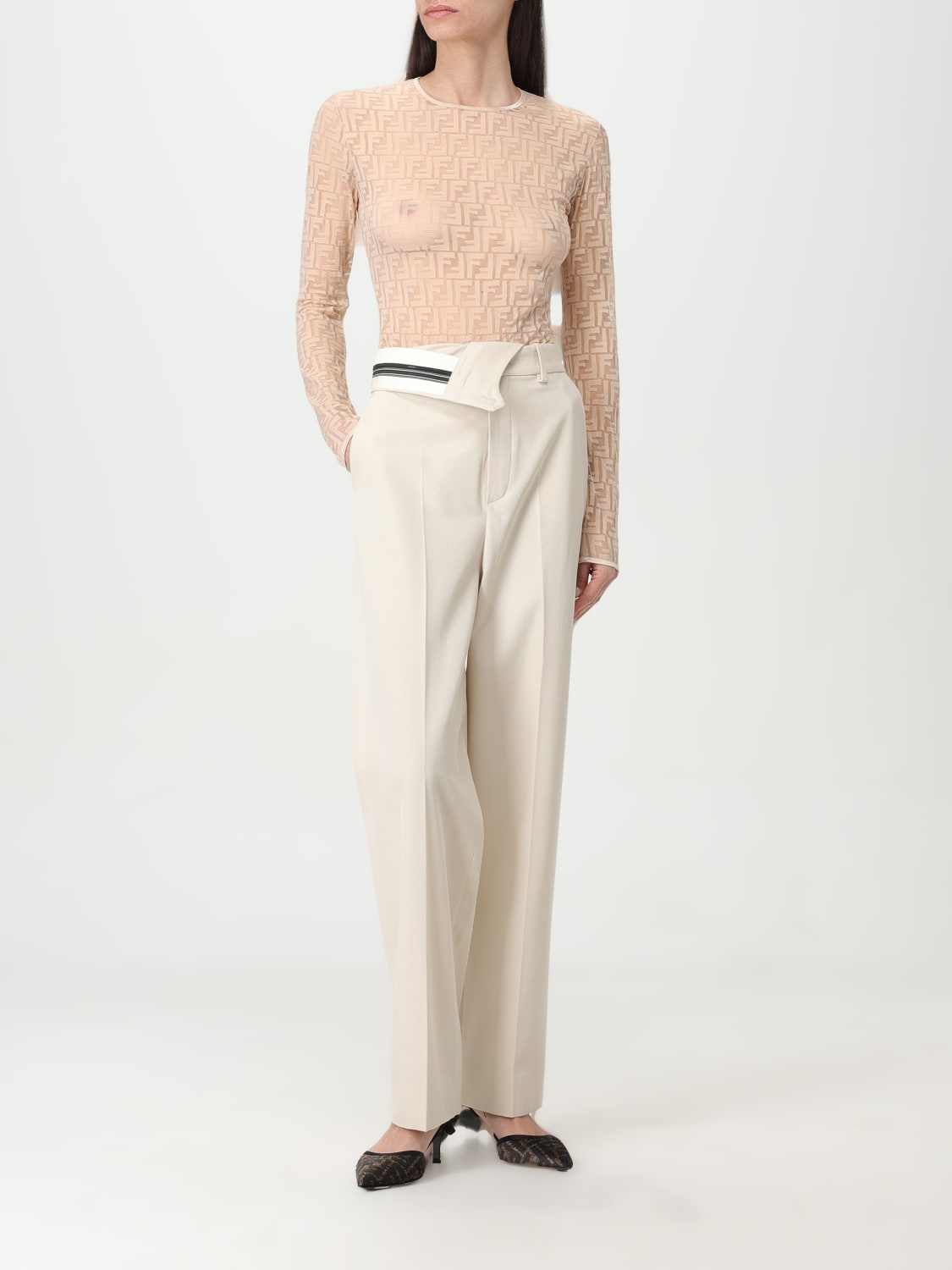 FENDI PANTS: Pants woman Fendi, Beige - Img 2