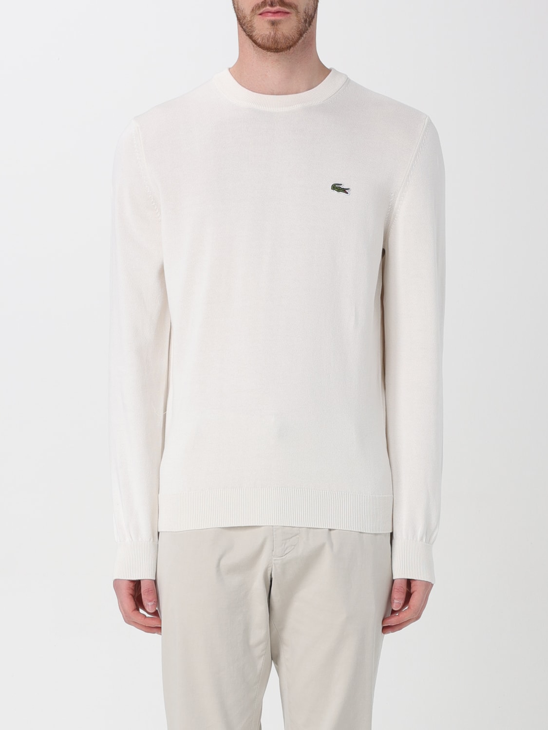 Mens white lacoste jumper best sale