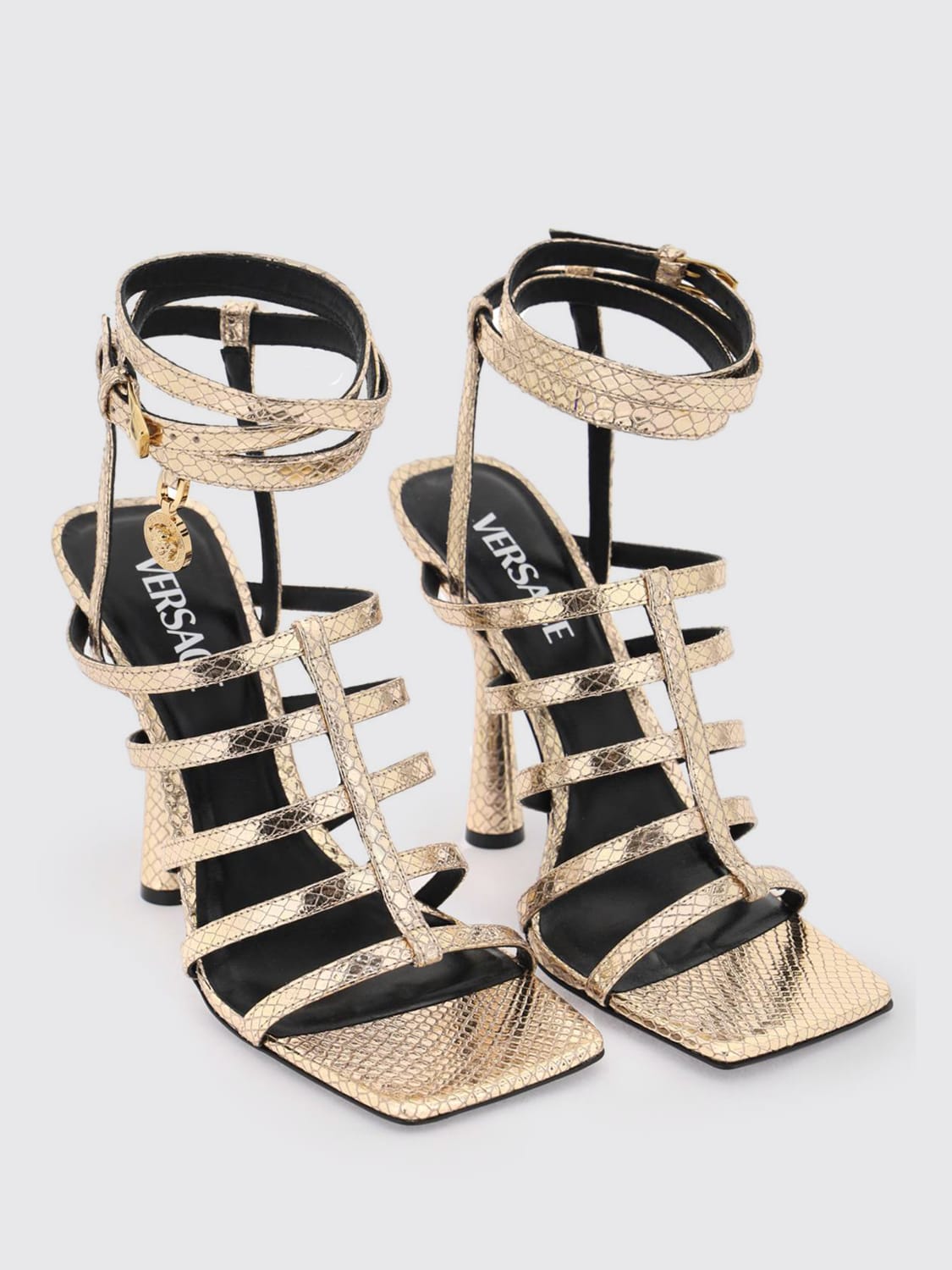 VERSACE SANDALIAS DE TACÓN: Sandalias planas mujer Versace, Champán - Img 2