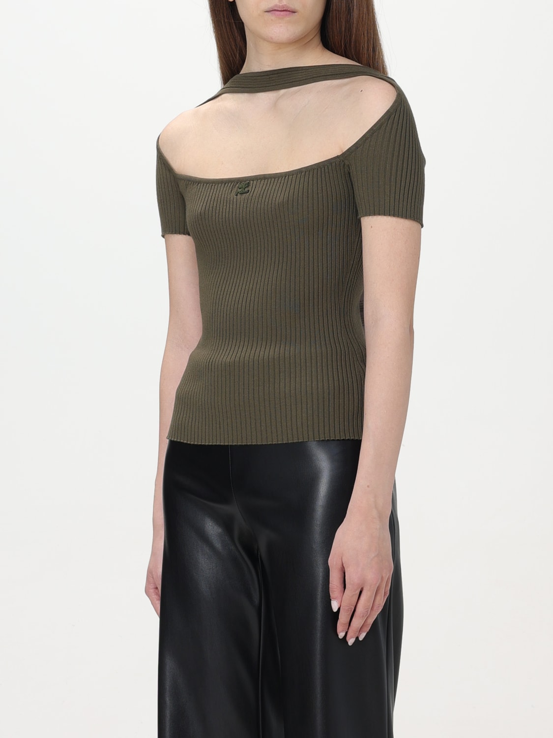 COURRÈGES TOP: Courrèges Hyperbole knit top with cut-out, Brown - Img 3