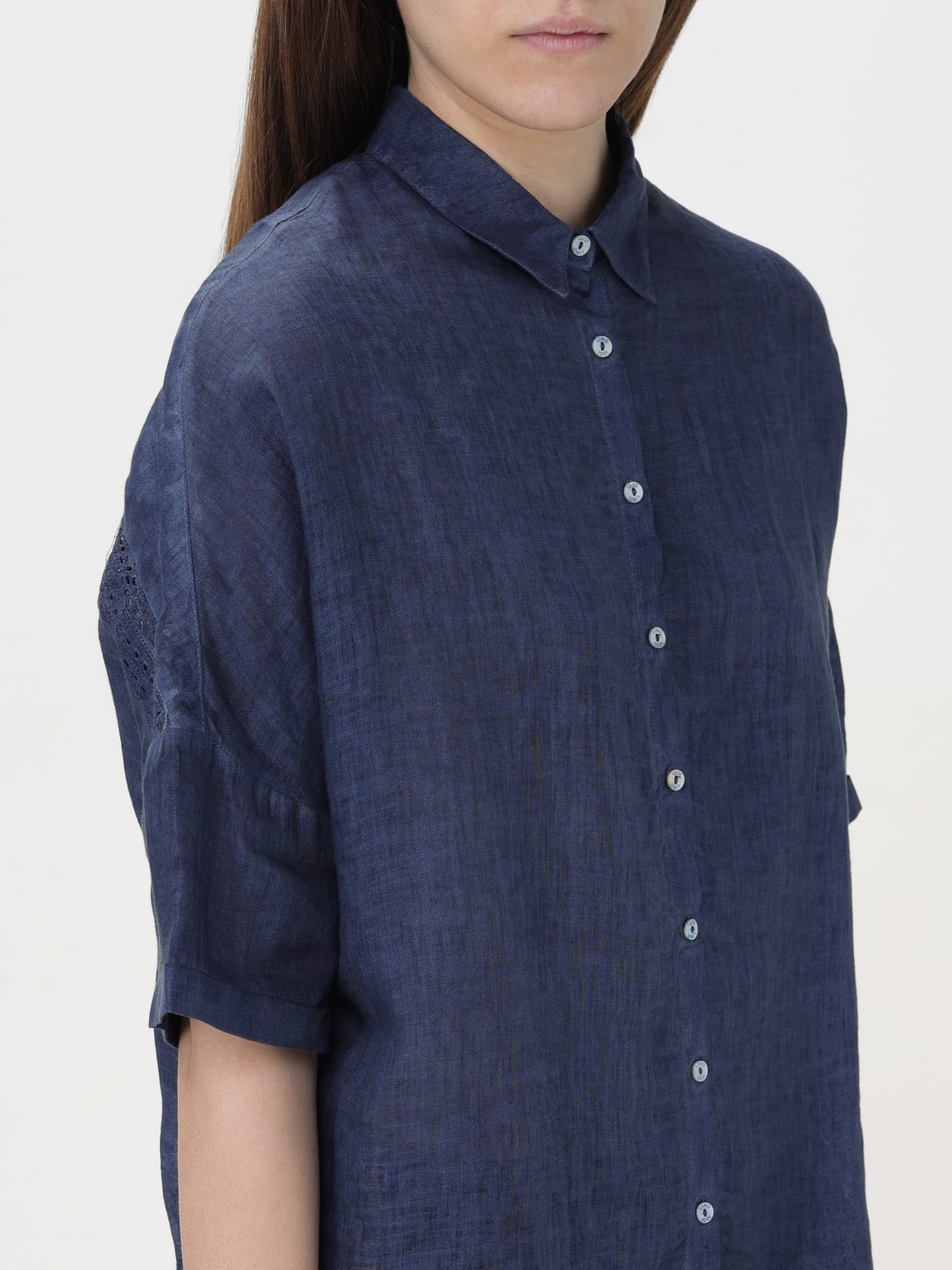 Camisa azul lino mujer sale