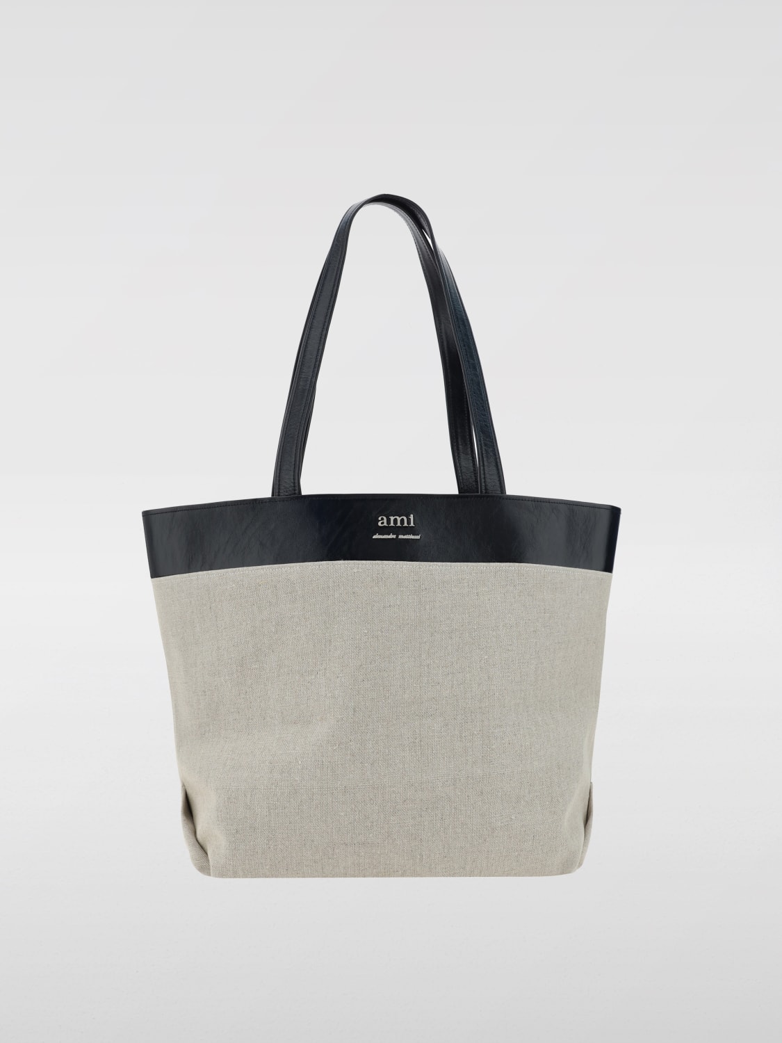AMI PARIS BORSA A TRACOLLA: Borsa Tote Ami Paris in canvas e pelle , Naturale - Img 1