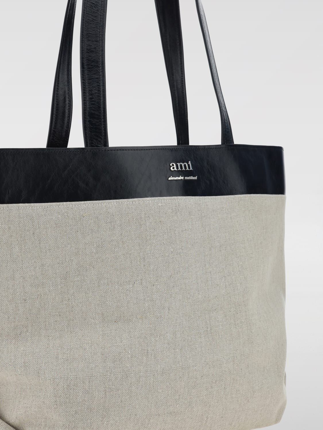 AMI PARIS BORSA A TRACOLLA: Borsa Tote Ami Paris in canvas e pelle , Naturale - Img 3