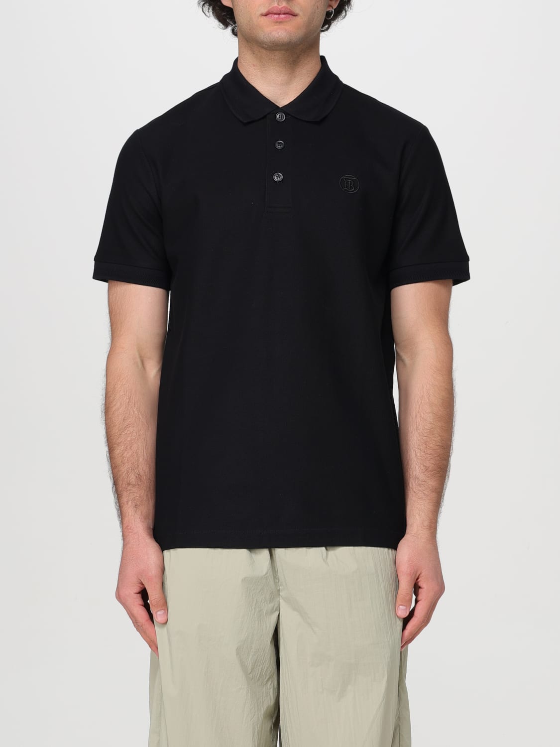 BURBERRY POLO SHIRT: Burberry cotton piquet polo shirt with embroidered logo, Black - Img 1