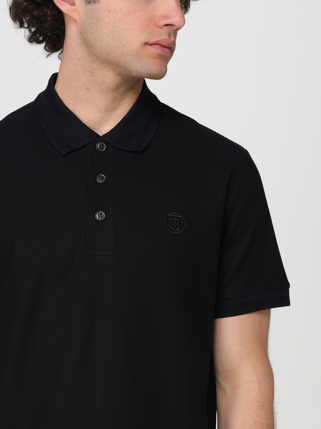 BURBERRY POLO SHIRT: Burberry cotton piquet polo shirt with embroidered logo, Black - Img 3