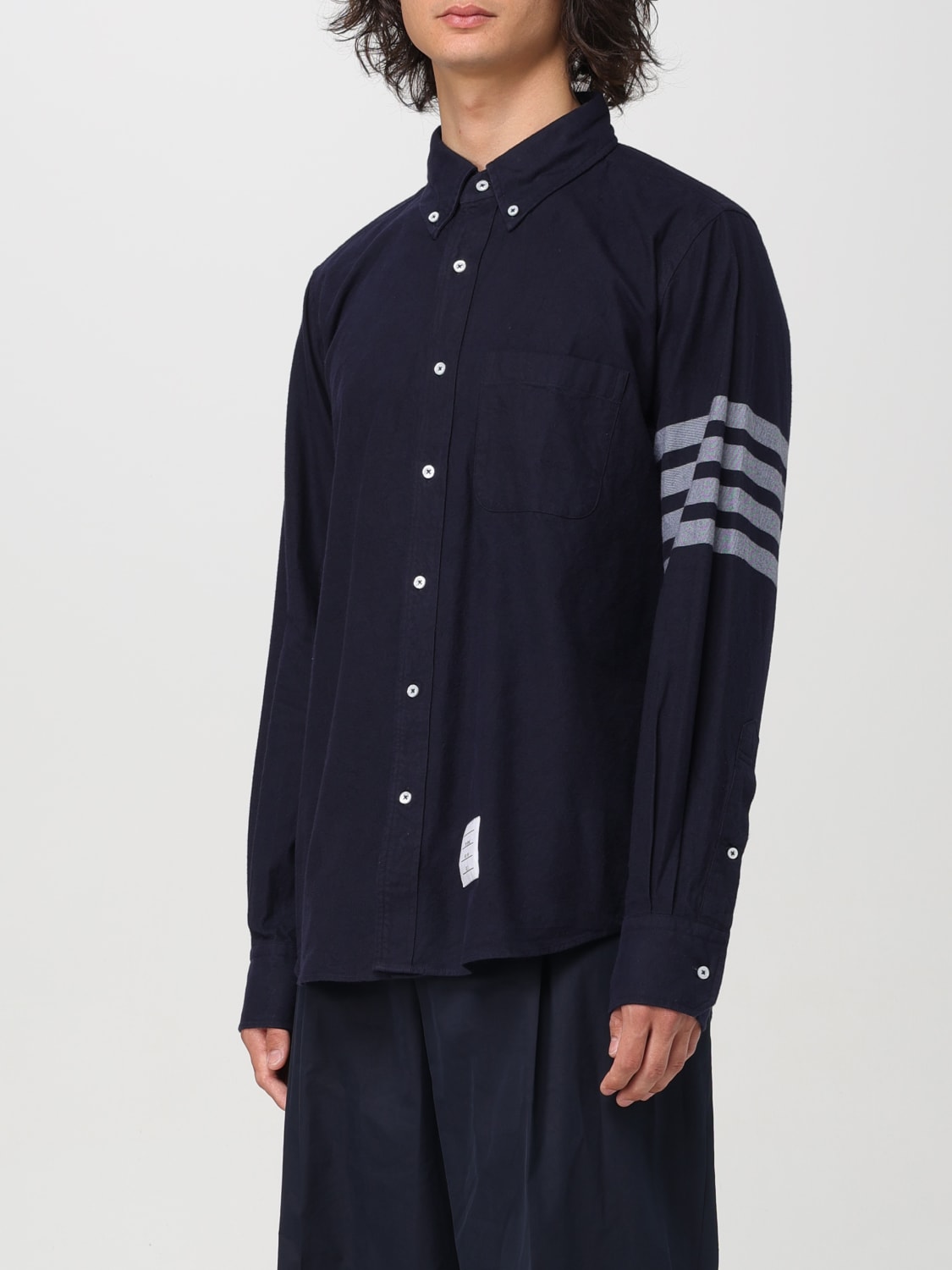 THOM BROWNE CAMICIA: Camicia button-down 4-bar Thom Browne, Blue - Img 4