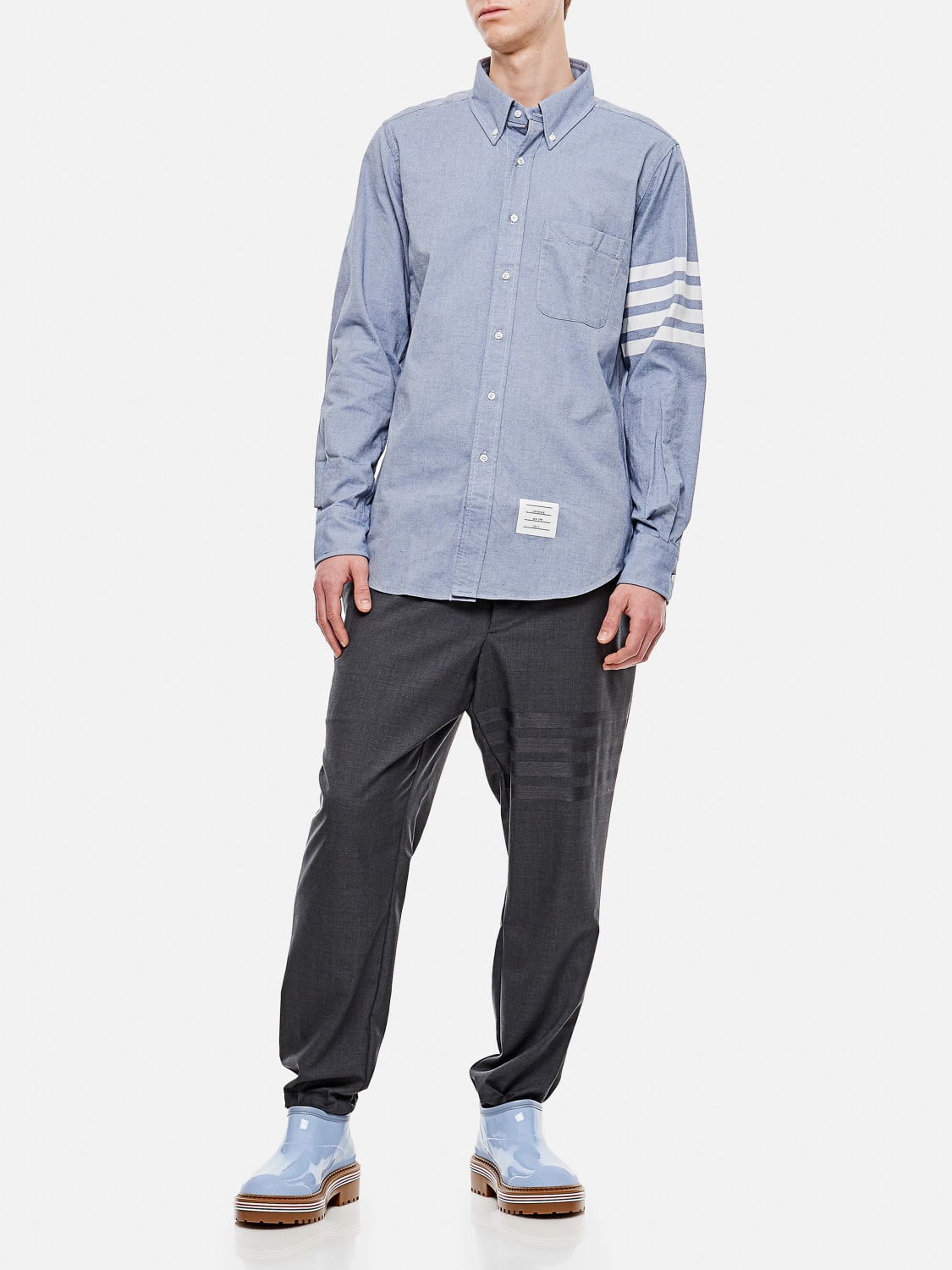 THOM BROWNE CAMICIA: Camicia button-down 4-bar Thom Browne, Azzurro - Img 2