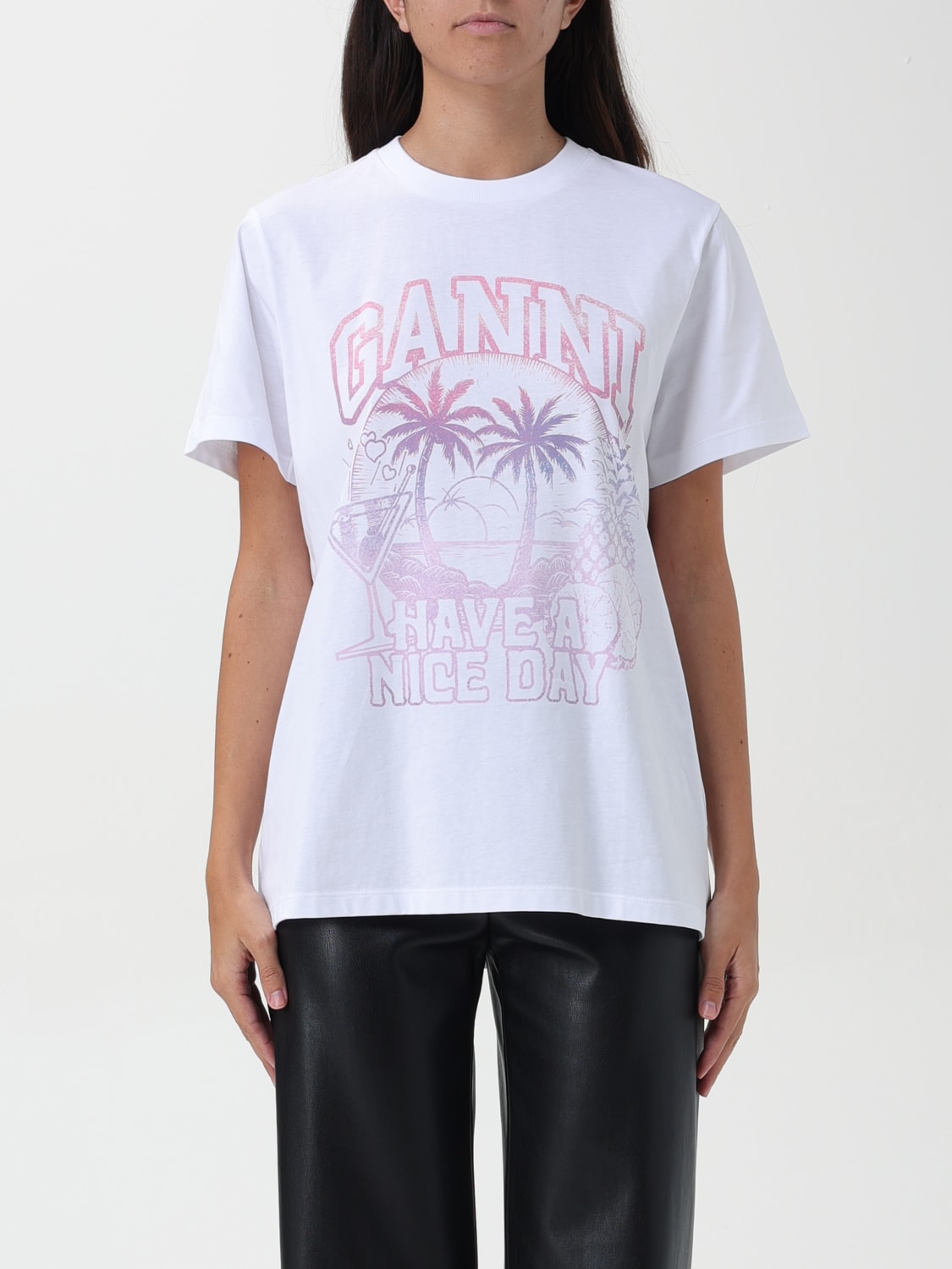 Giglio T-shirt di cotone Ganni con logo