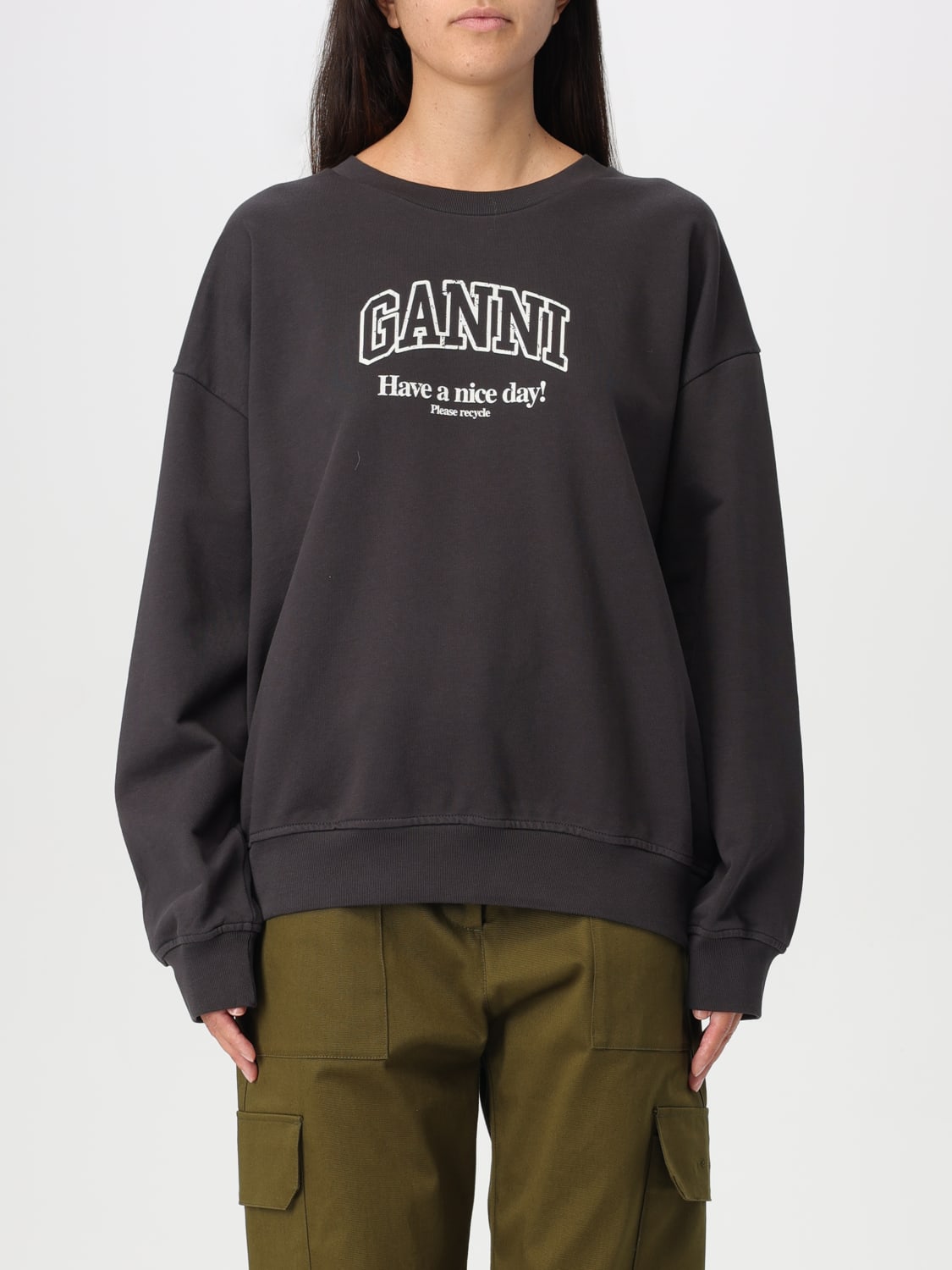 GANNI：スウェットシャツ レディース - チャコール | GIGLIO.COMオンラインのGanni スウェットシャツ T4014