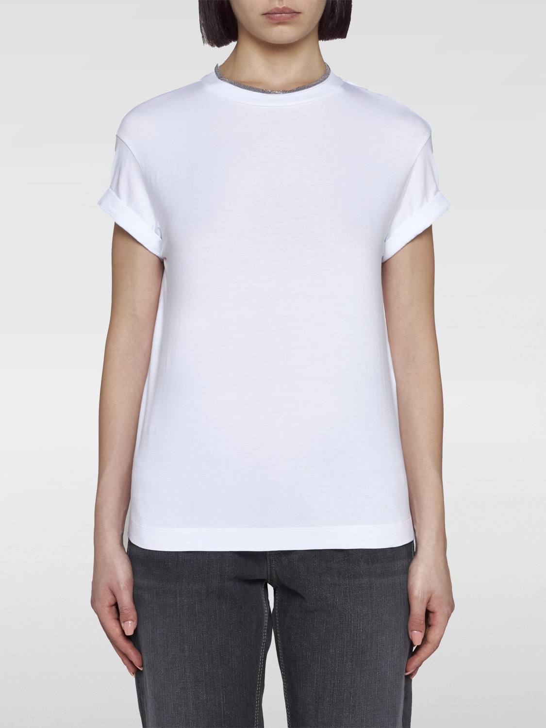 Giglio T-shirt basic con monile Brunello Cucinelli