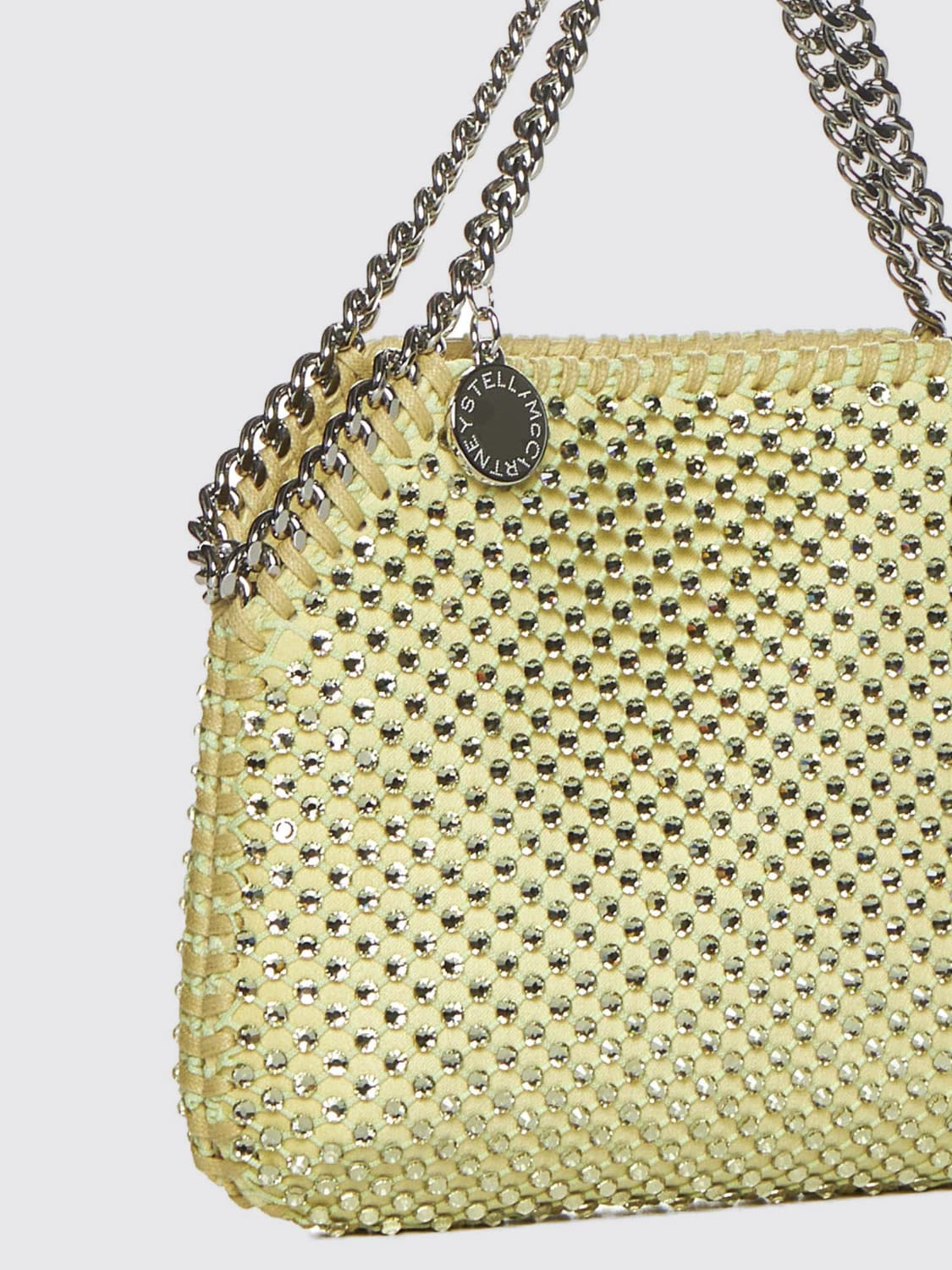 STELLA MCCARTNEY BORSA MINI: Borsa Falabella Mini Stella McCartney in raso e mesh con strass , Lime - Img 3