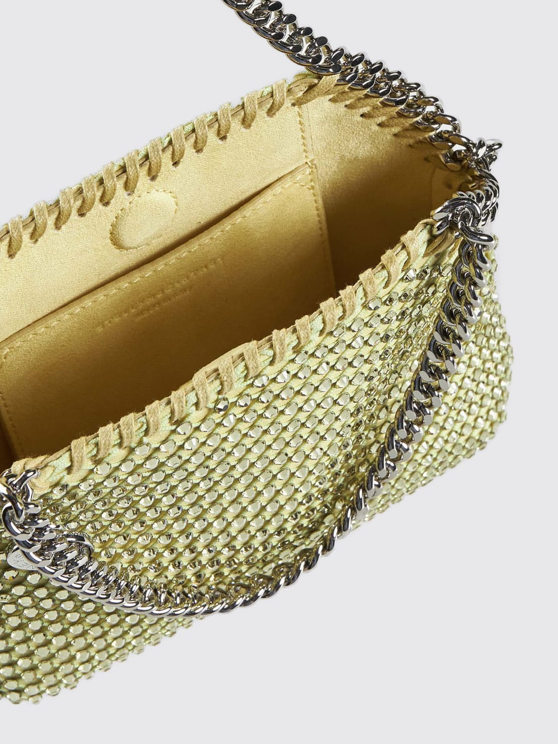 STELLA MCCARTNEY BORSA MINI: Borsa Falabella Mini Stella McCartney in raso e mesh con strass , Lime - Img 4