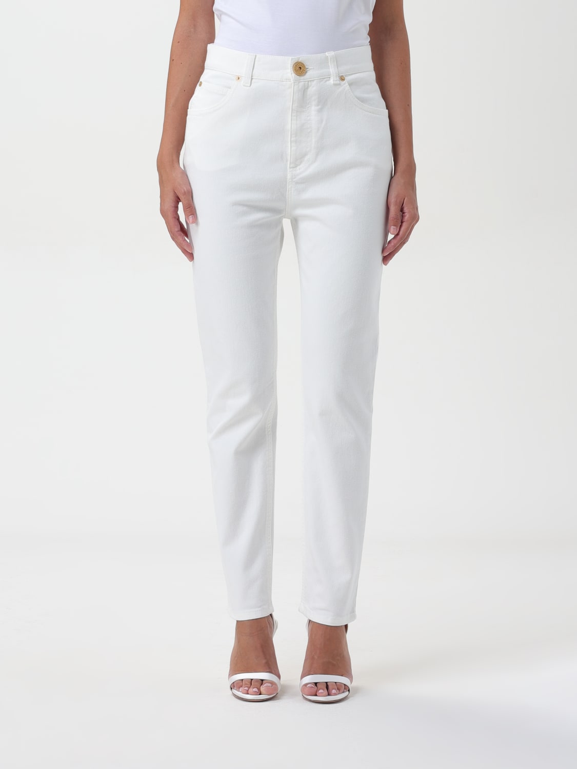 BALMAIN JEANS: Jeans a vita alta Balmain, Bianco - Img 1