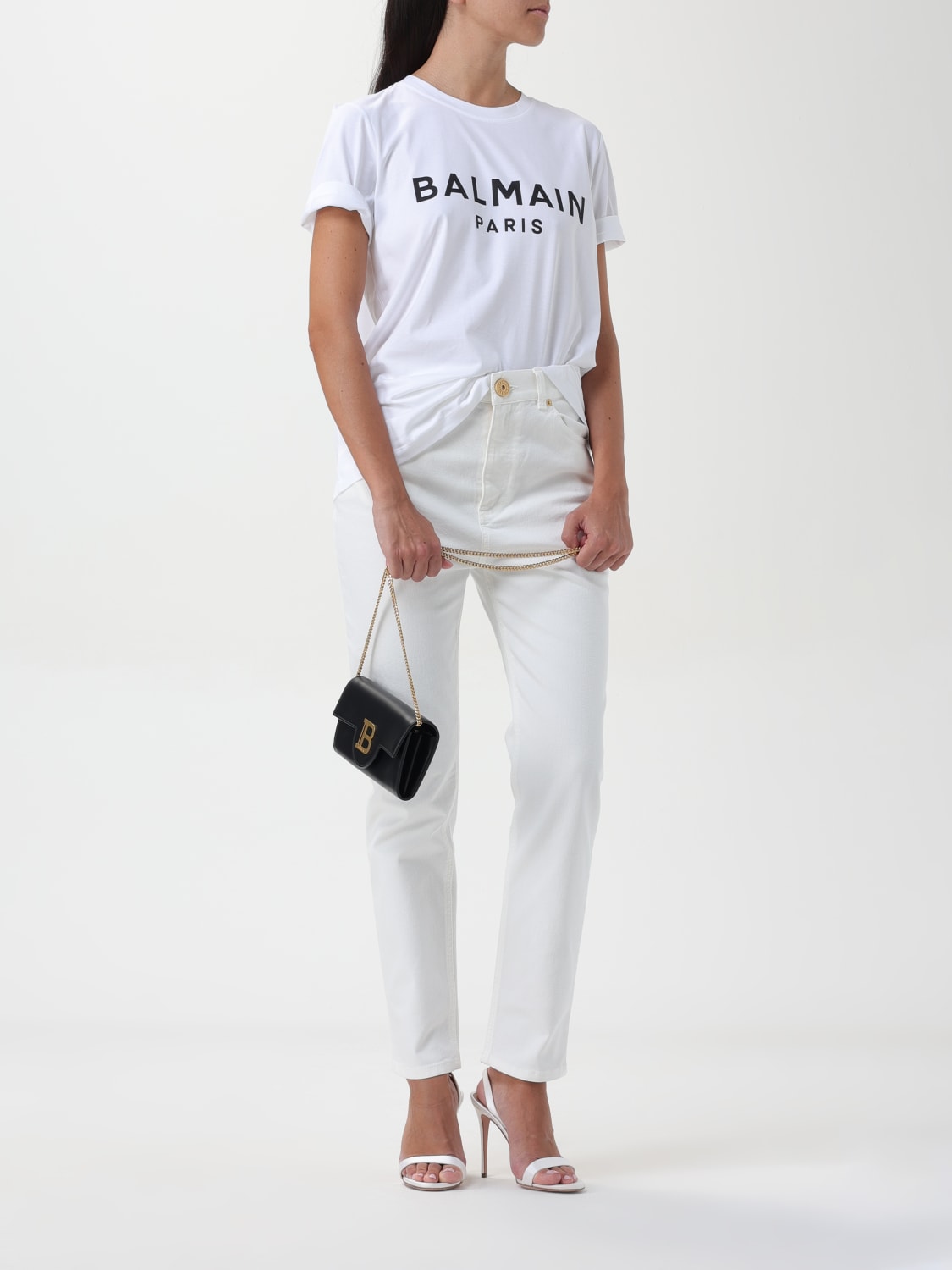 BALMAIN JEANS: Jeans a vita alta Balmain, Bianco - Img 2