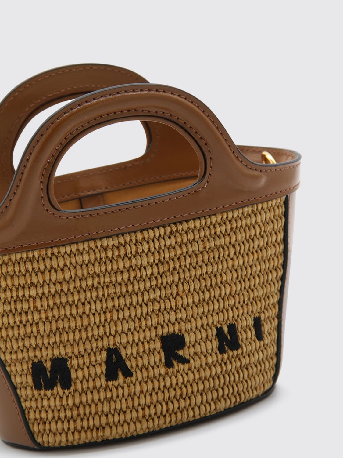 MARNI BORSA A MANO: Borsa Tropicalia Marni in rafia intrecciata e pelle , Marrone - Img 3