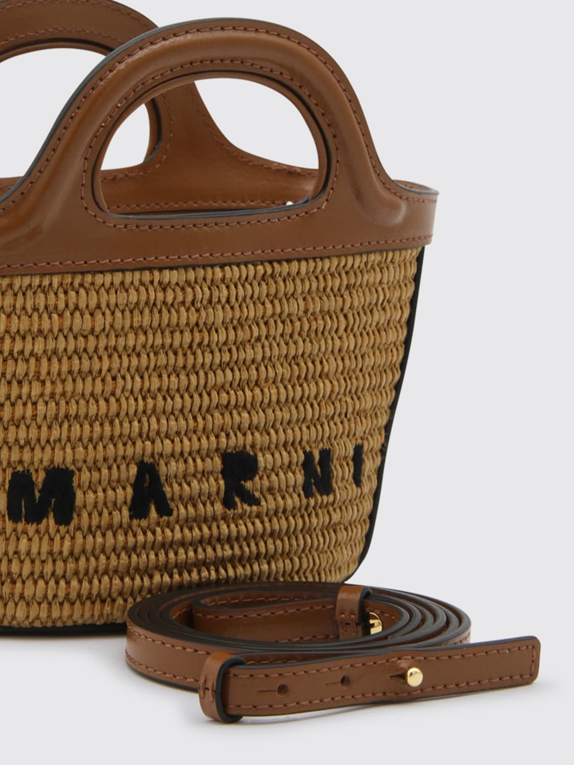 MARNI BORSA A MANO: Borsa Tropicalia Marni in rafia intrecciata e pelle , Marrone - Img 4