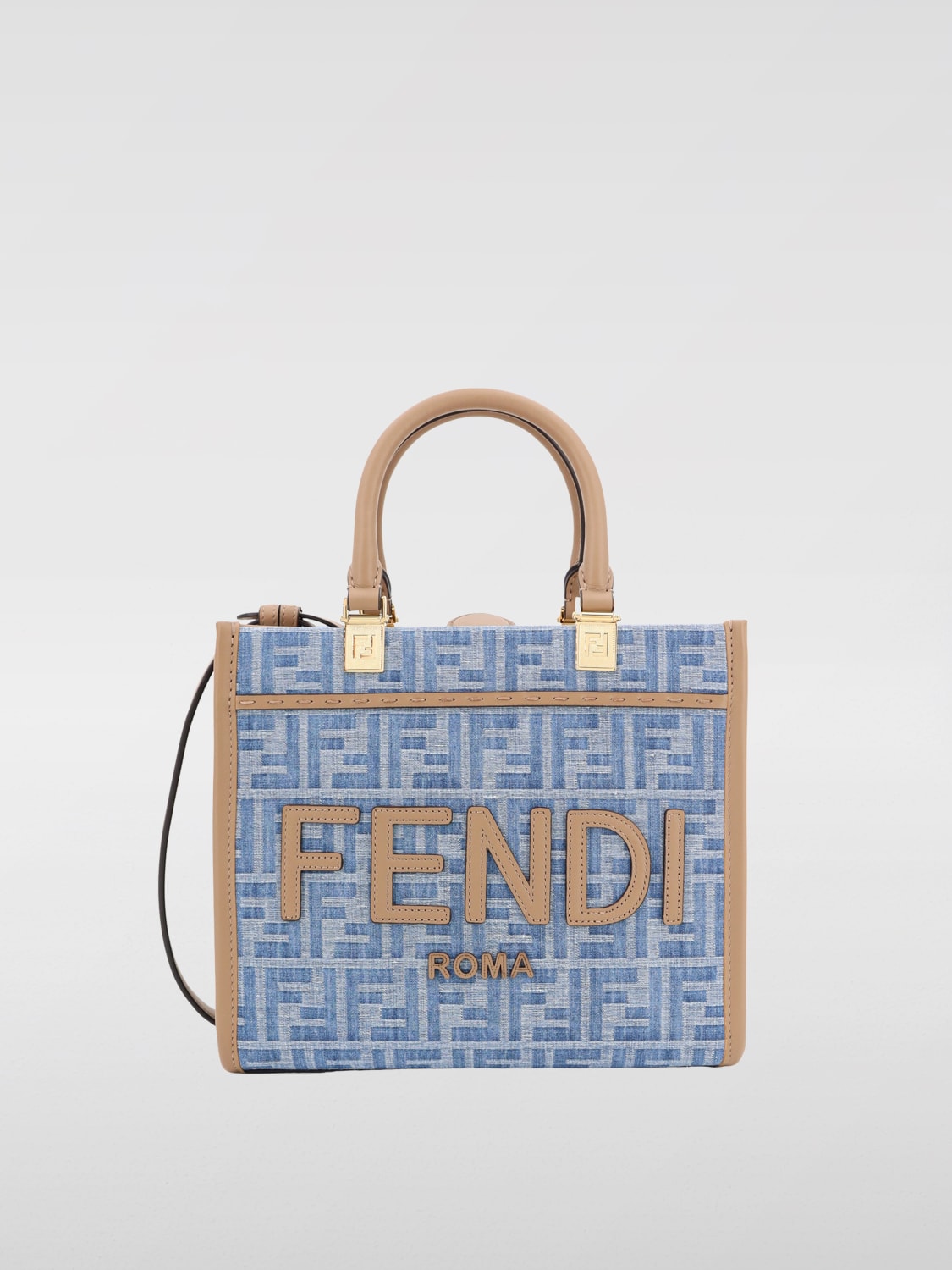 Giglio Borsa Sunshine Fendi in denim con monogram FF all over