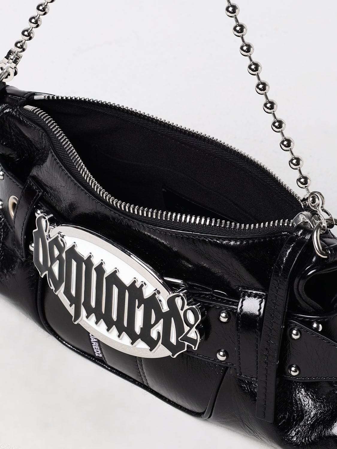 DSQUARED2 BORSA A SPALLA: Borsa Gothic Belt Dsquared2 in pelle verniciata , Nero - Img 3