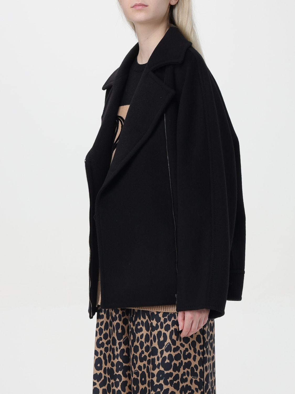 MAX MARA CAPPOTTO: Cappotto con zip laterale Max Mara, Nero - Img 3