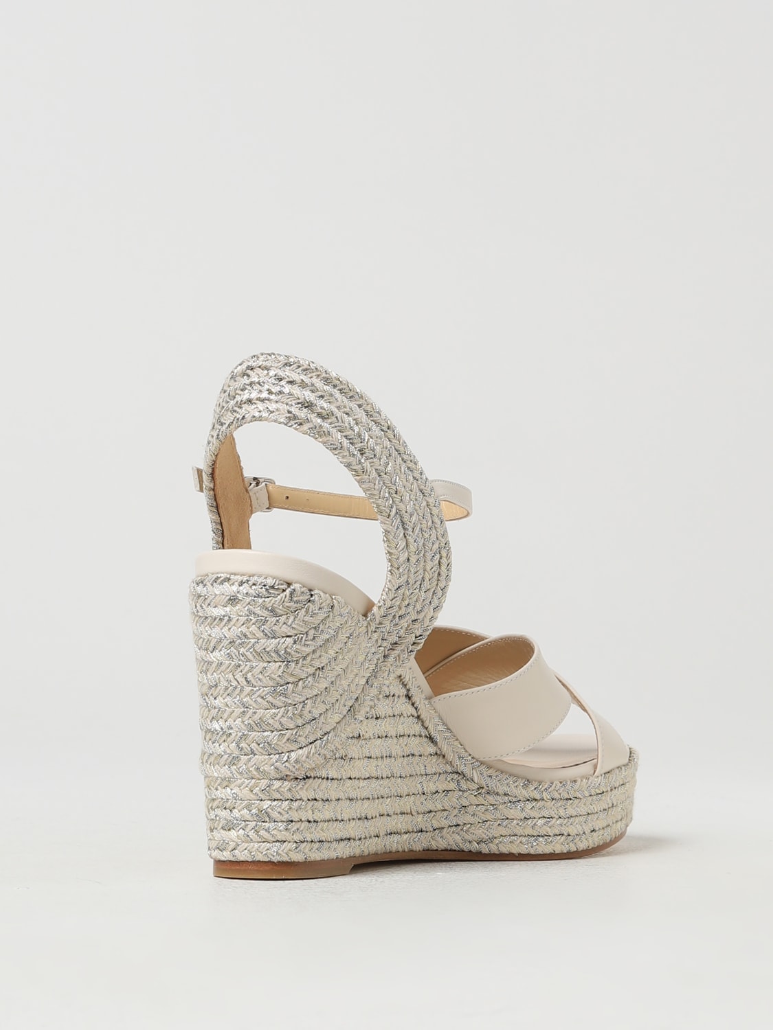 シューズ・サンダルその他 JIMMY CHOO Woman Wedge shoes White DELLENA100NOE LATTE Latte Nappa Leather Wedge with Metallic Rope Trim|DELLENA