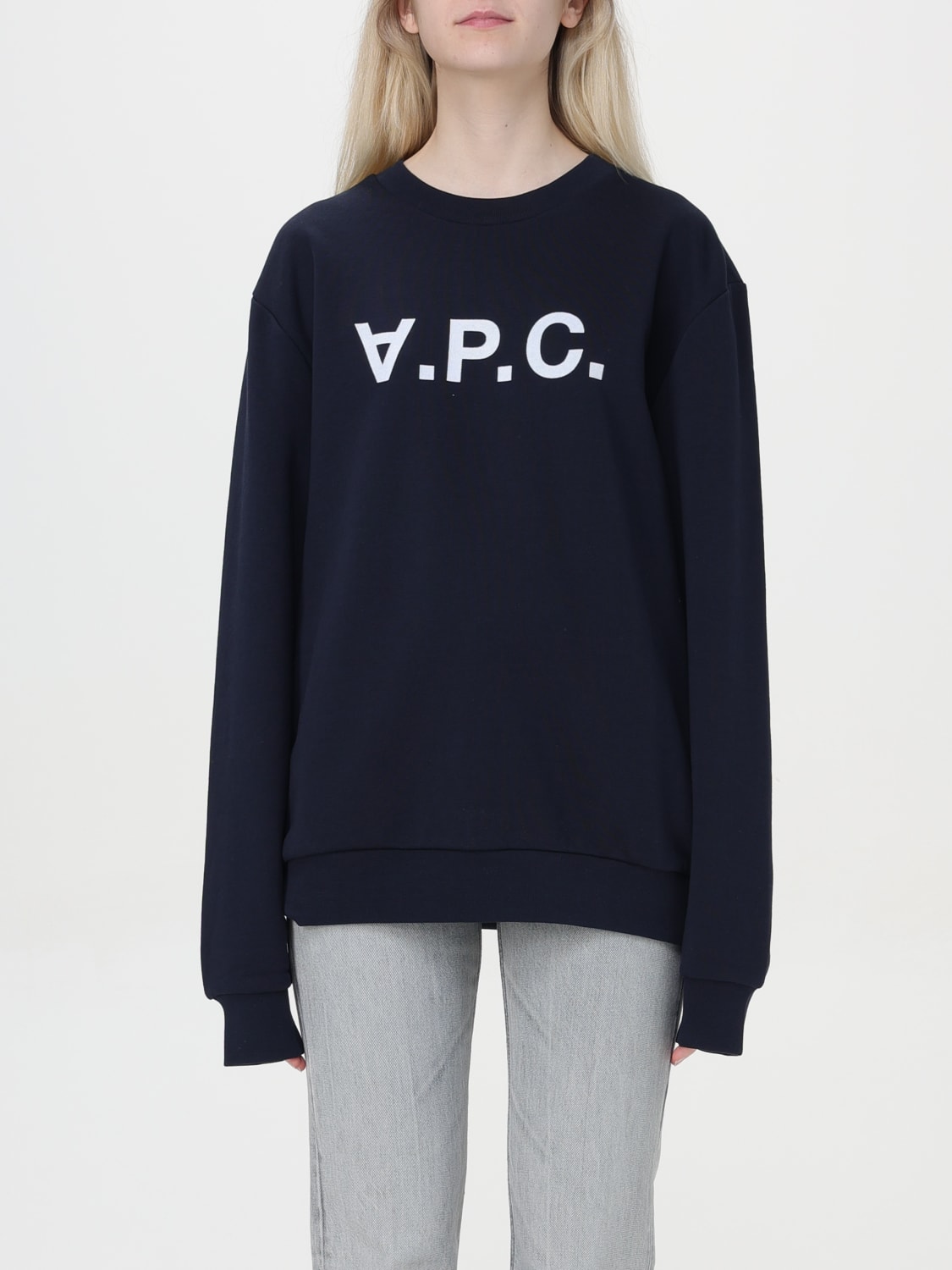 A.P.C. FELPA: Felpa di cotone con logo A.P.C., Blue Navy - Img 1