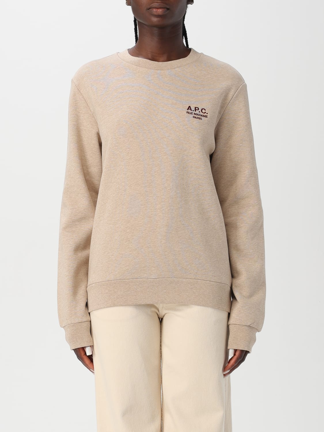 A.P.C. FELPA: Felpa basic a girocollo con logo A.P.C., Beige - Img 1