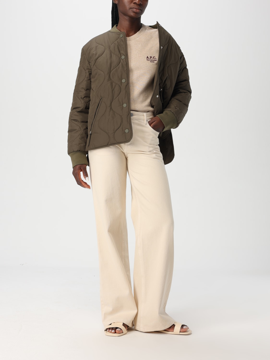 A.P.C. FELPA: Felpa basic a girocollo con logo A.P.C., Beige - Img 2