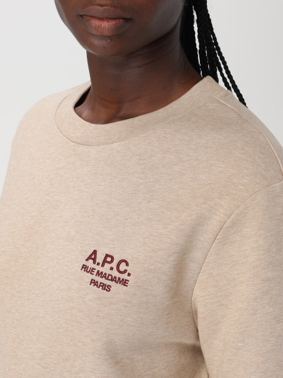 A.P.C. FELPA: Felpa basic a girocollo con logo A.P.C., Beige - Img 4