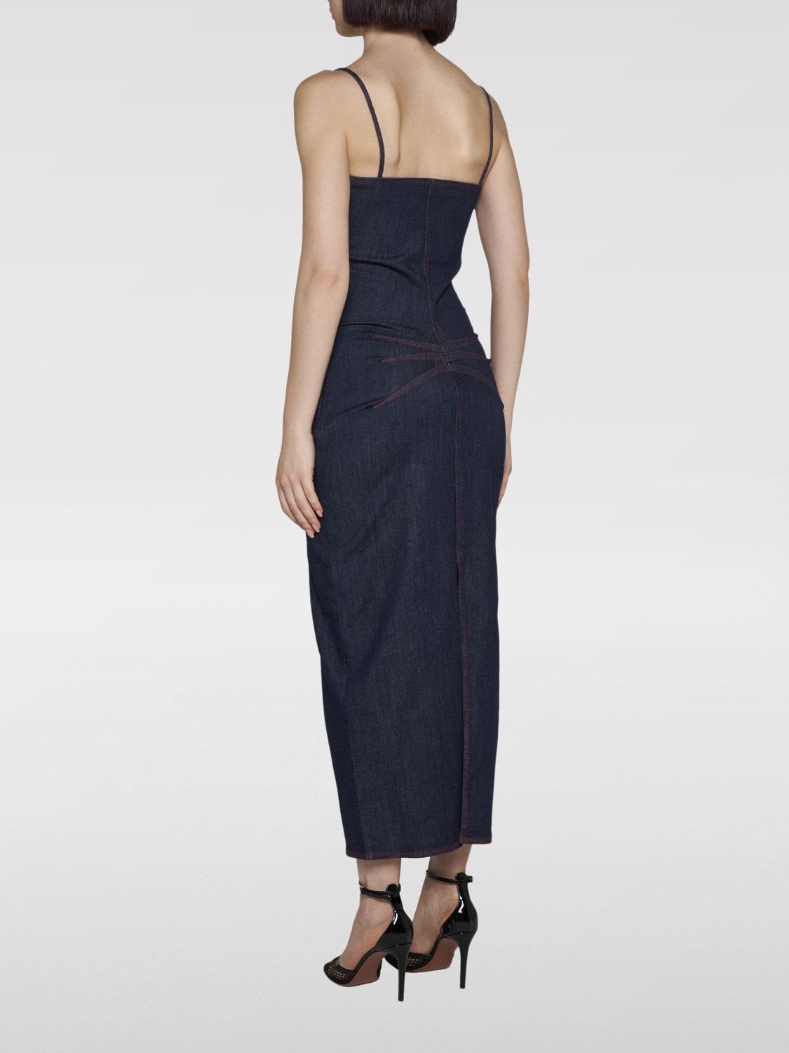 ALAÏA ABITO: Abito a matita AlaÏa in denim di cotone, Blue - Img 2