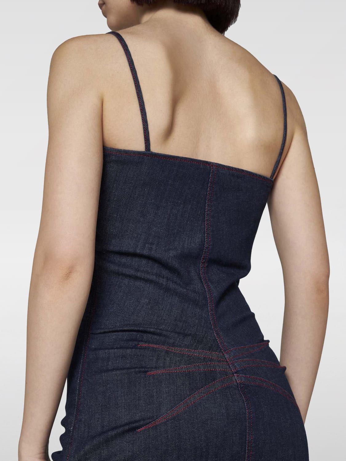 ALAÏA ABITO: Abito a matita AlaÏa in denim di cotone, Blue - Img 3