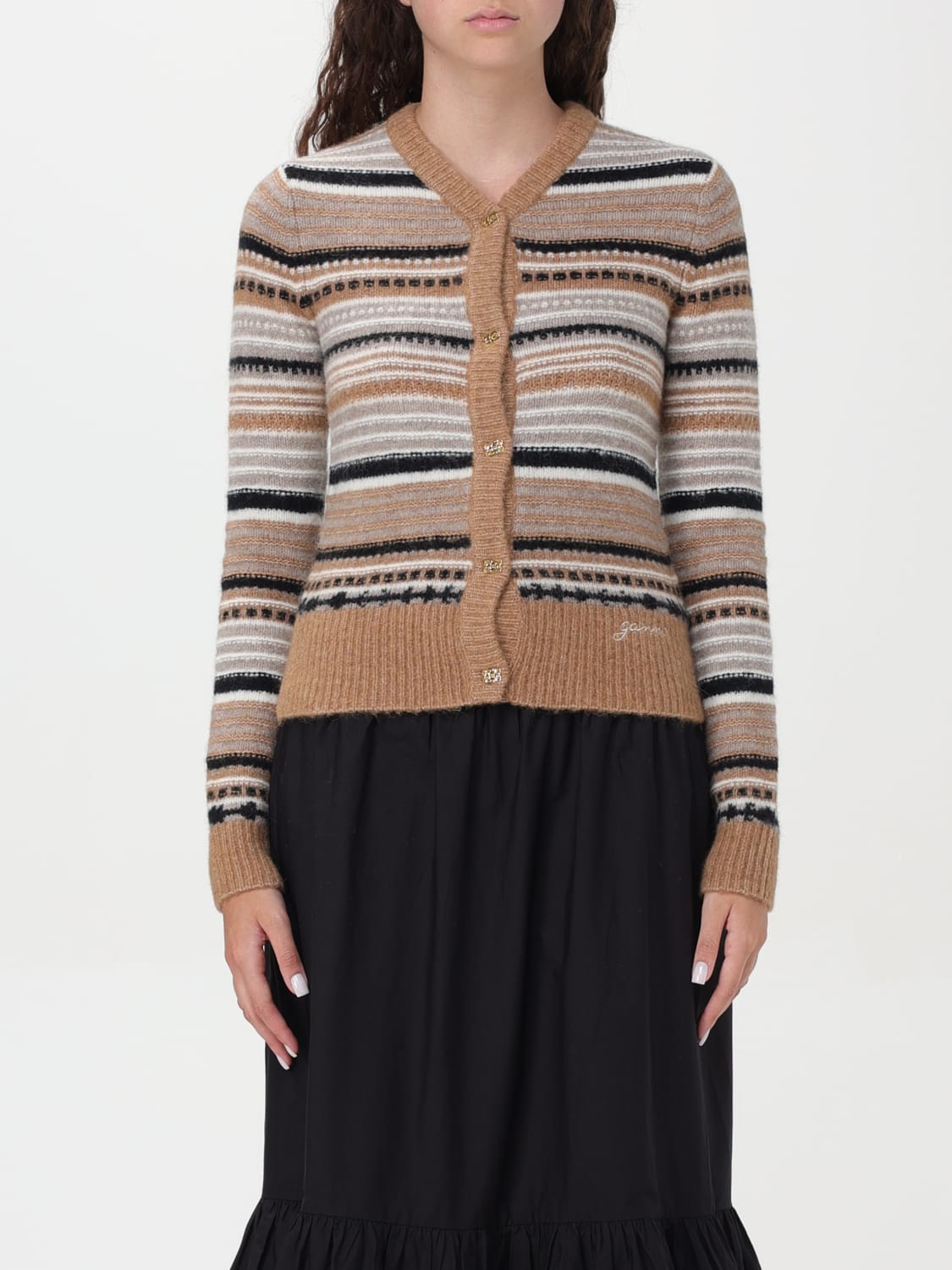 GANNI CARDIGAN: Sweater woman Ganni, Brown - Img 1