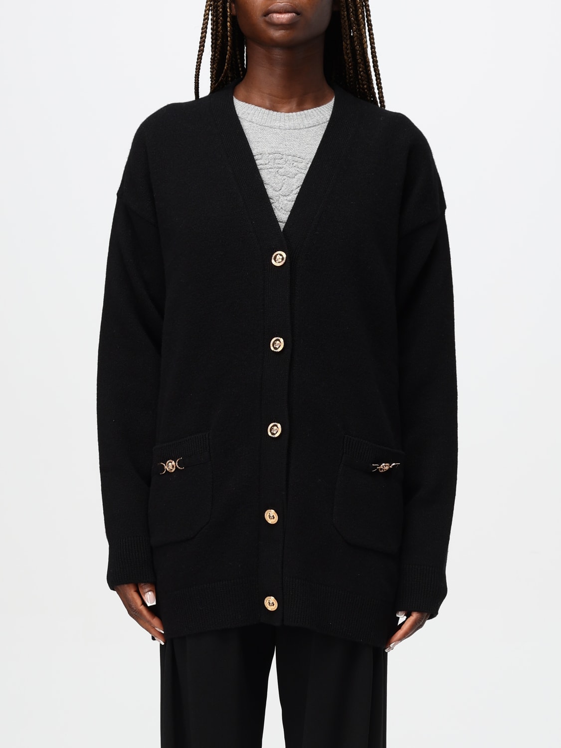 VERSACE CARDIGAN: Sweater woman Versace, Black - Img 1