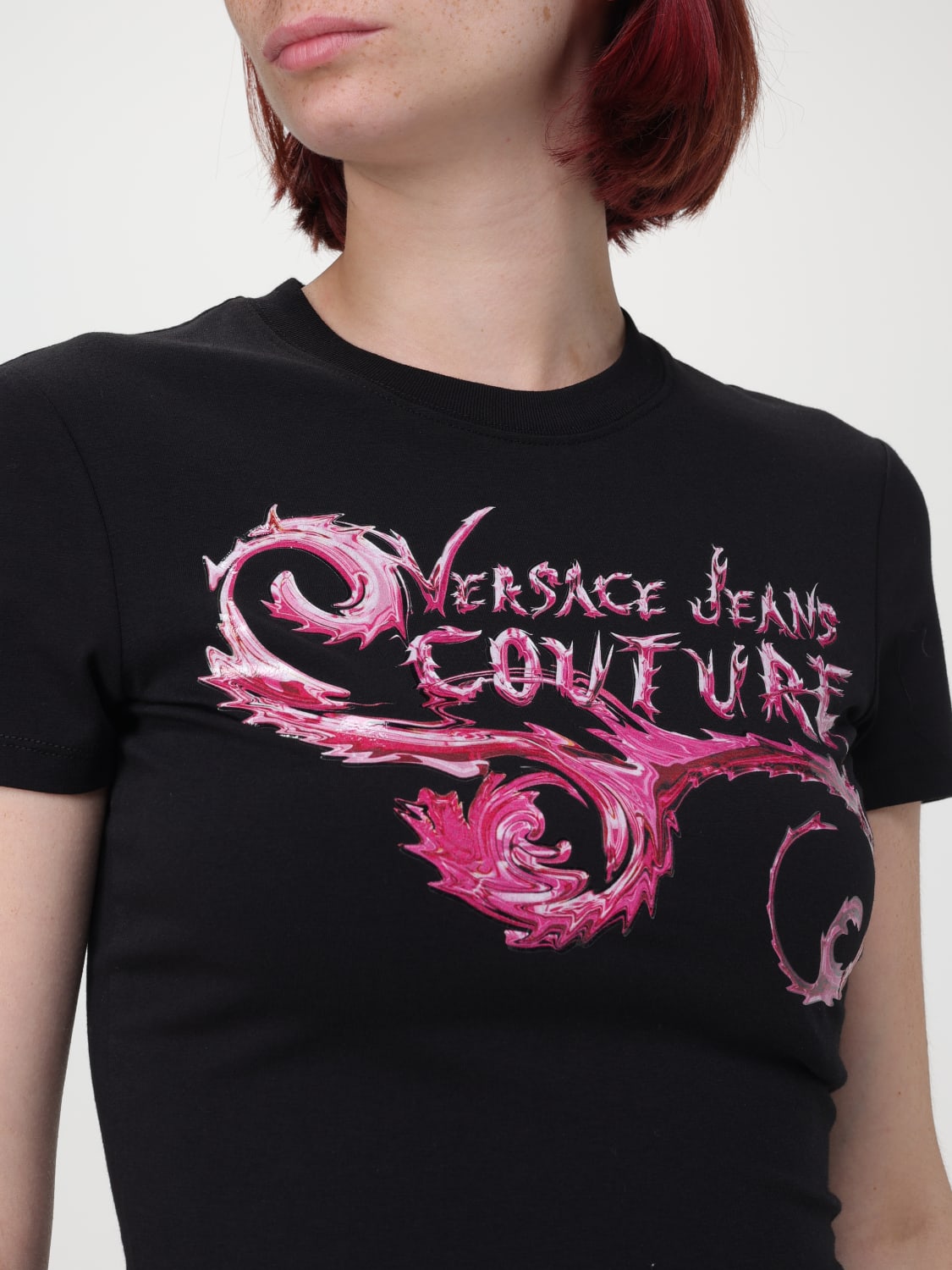 Tシャツ・カットソー VERSACE JEANS COUTURE Woman T-Shirt Black 1 77HAHC00CJ02C Versace Jeans Couture Outlet: T-shirt woman - Black 1