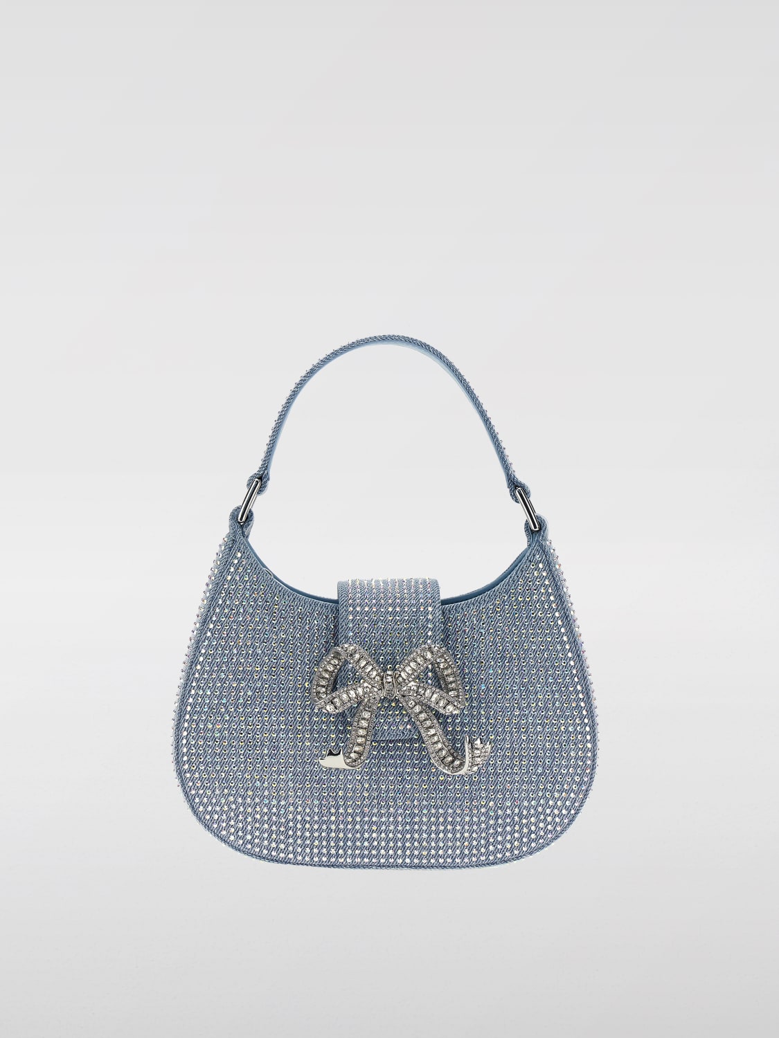 Giglio Borsa Crescent Self-Portrait in denim con strass all over