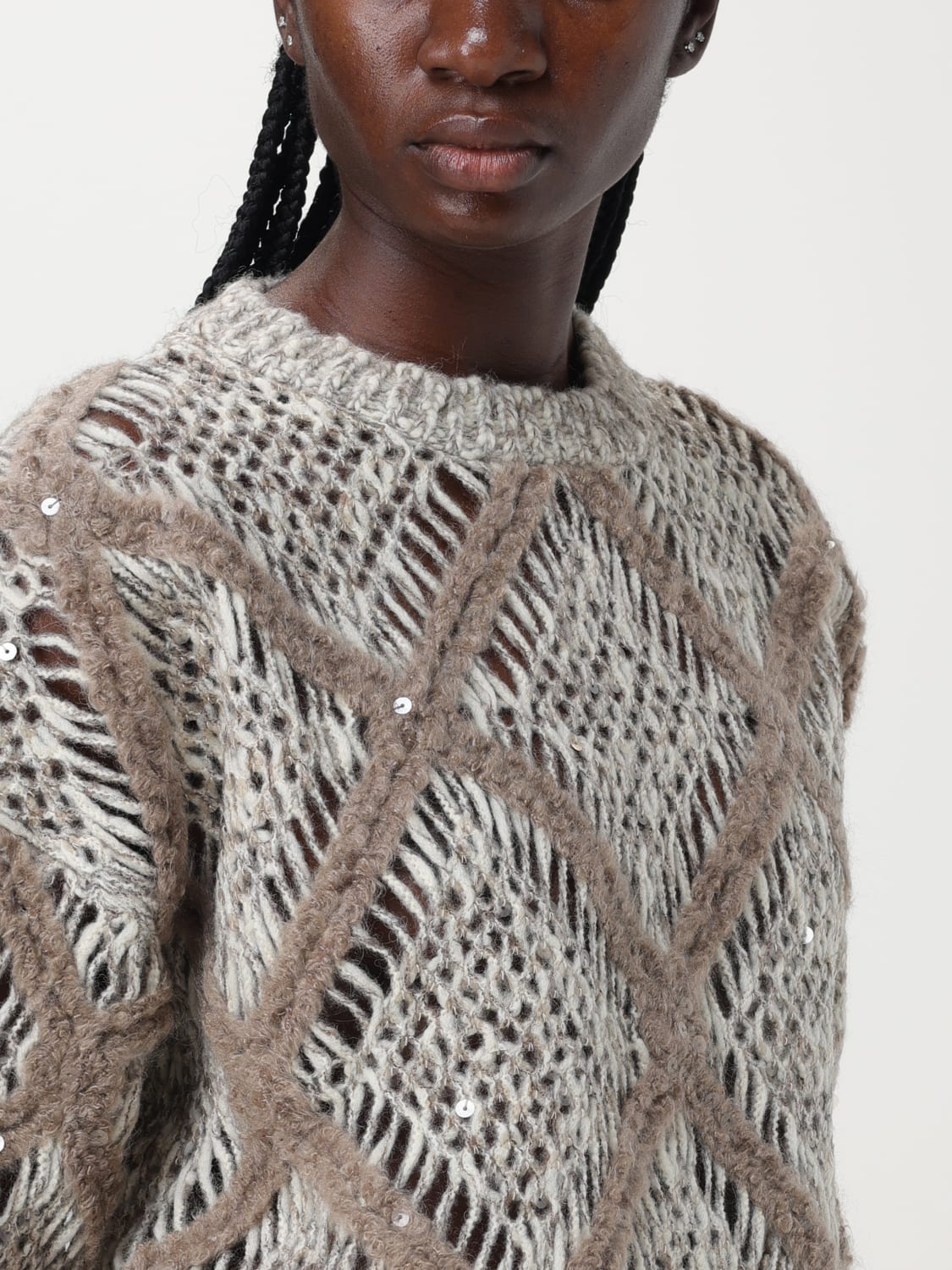 BRUNELLO CUCINELLI: Cardigan woman - Beige | Brunello Cucinelli