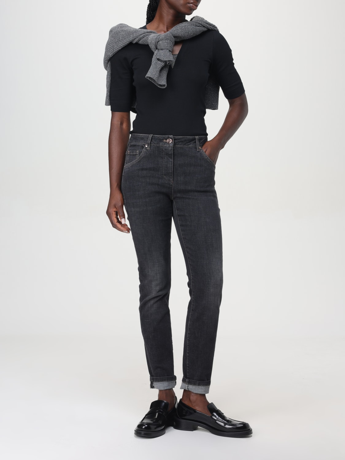 デニム・ジーパン BRUNELLO CUCINELLI Woman Jeans Black MP065P5679 C8341 Brunello Cucinelli Outlet: Jeans woman - Black | Brunello