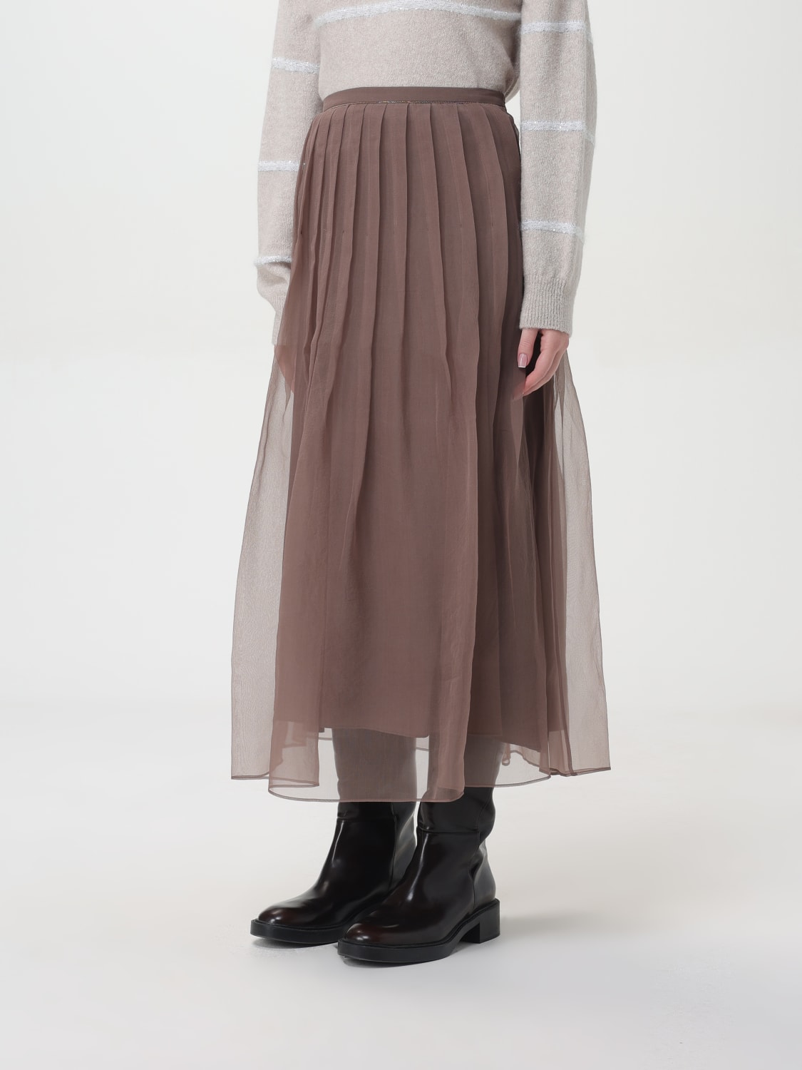 スカート BRUNELLO CUCINELLI Woman Skirt Grey MP940G3875 C8909 BRUNELLO CUCINELLI Wool-felt midi skirt | NET-A-PORTER
