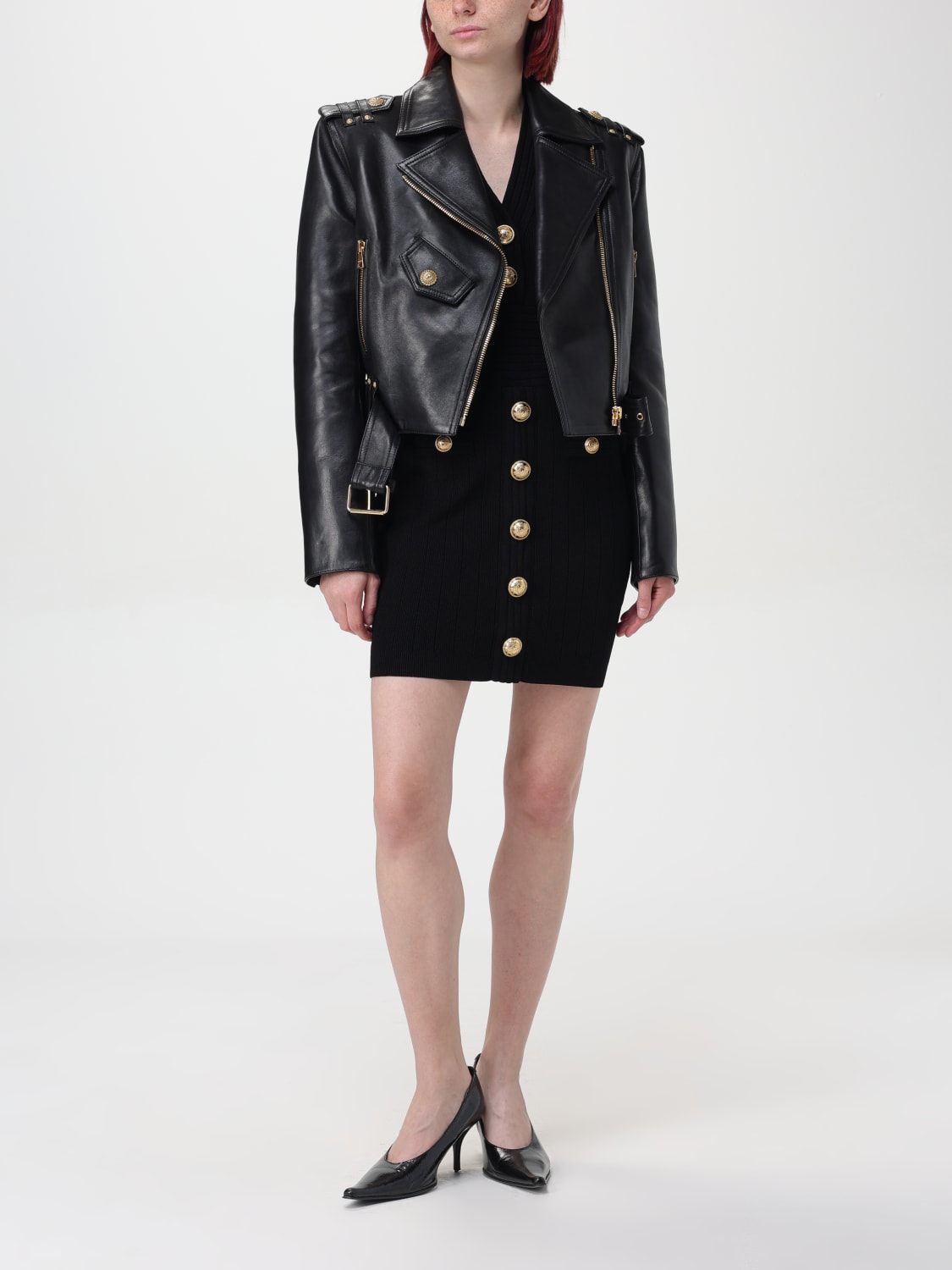 ジャケット BALMAIN Woman Jacket Black DF1TD205LC62 0PA Zipped leather biker jacket - Women | BALMAIN