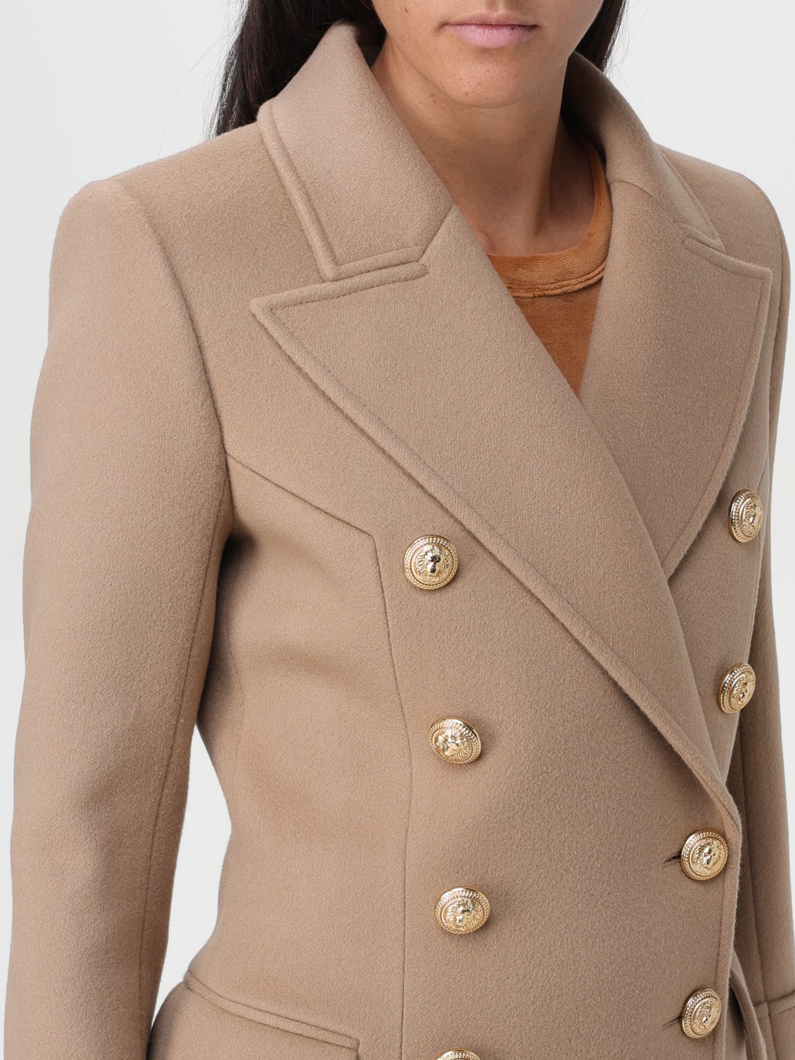 BALMAIN Trench coat woman Beige Balmain coat DF1UB065WB50 online at GIGLIO.COM