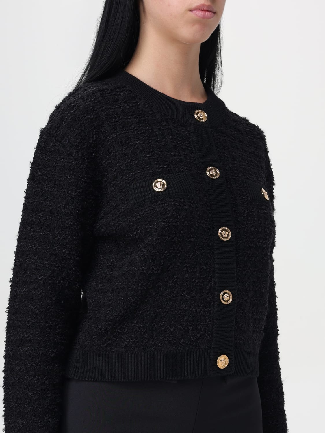 VERSACE CARDIGAN: Giacca bouclé in tweed Versace, Nero - Img 4