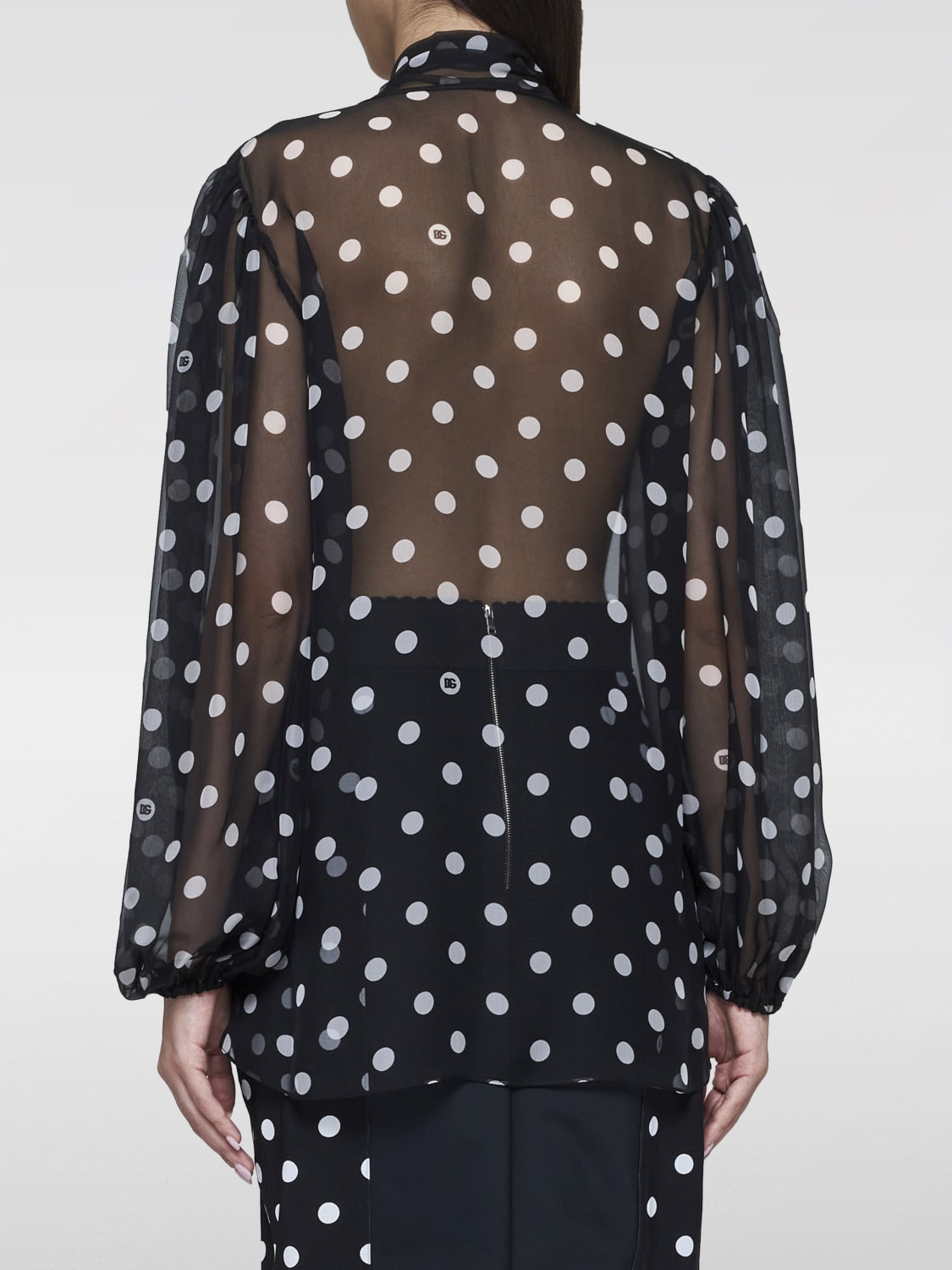 DOLCE & GABBANA TOP E BLUSE: Blusa a pois Dolce & Gabbana in seta, Nero - Img 2