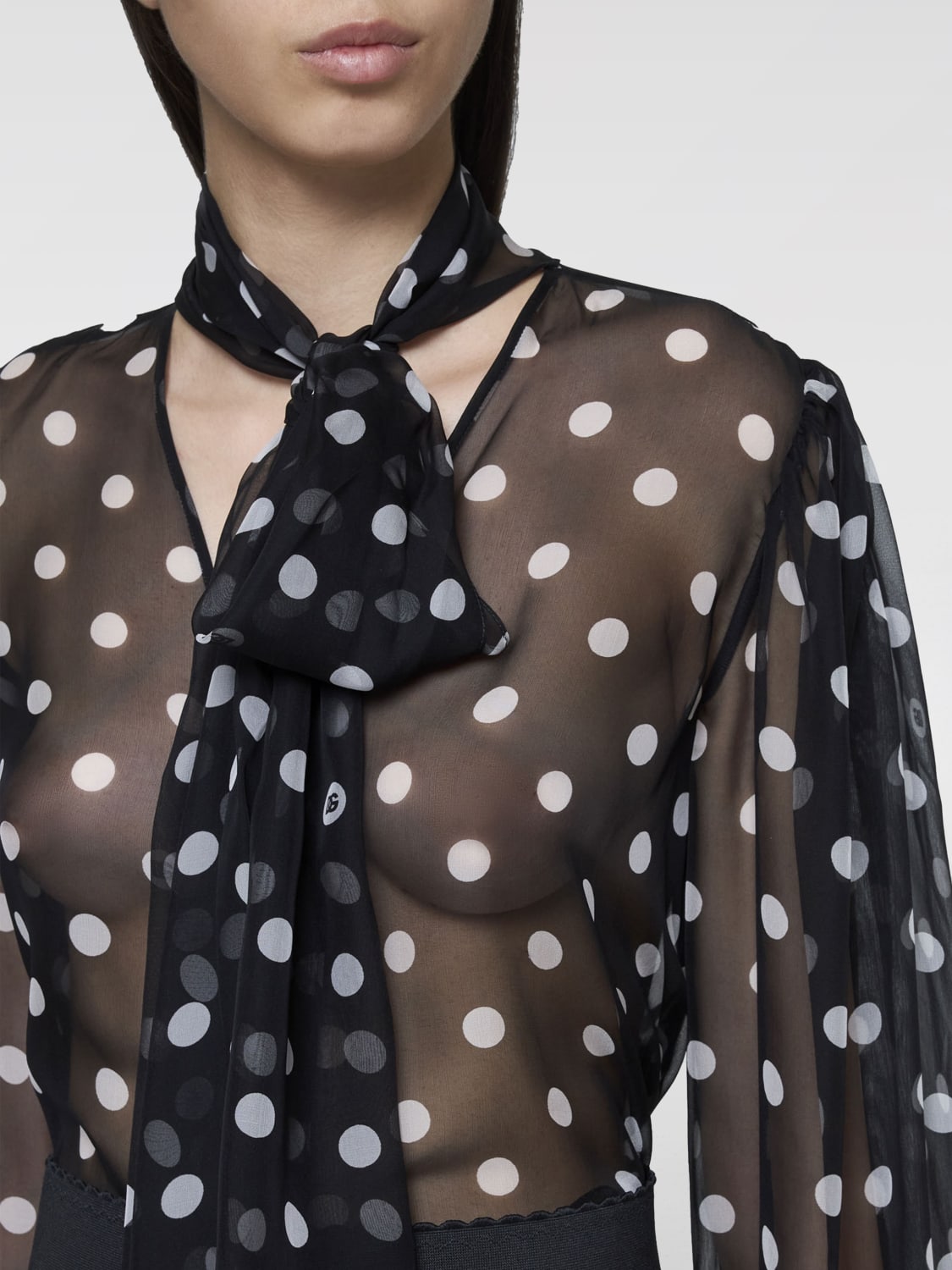 DOLCE & GABBANA TOP E BLUSE: Blusa a pois Dolce & Gabbana in seta, Nero - Img 3