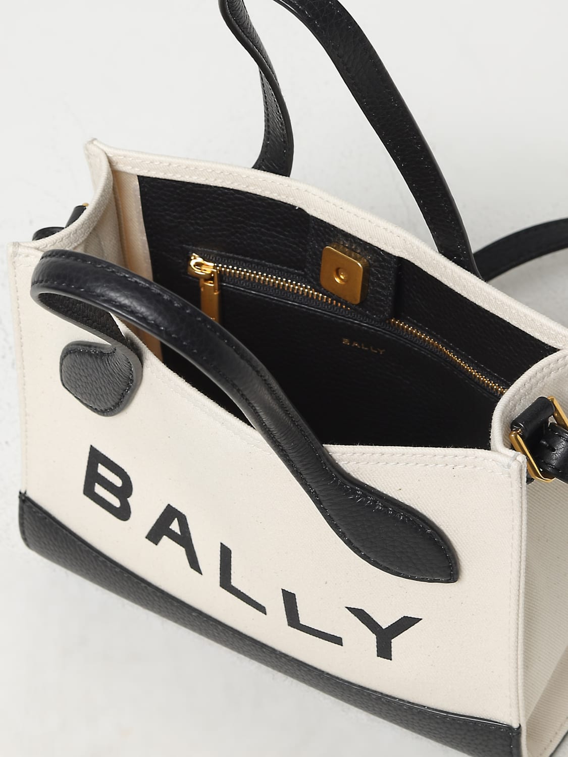 BALLY BORSA MINI: Borsa Bar Keep On Bally in canvas e pelle a grana , Bianco - Img 4