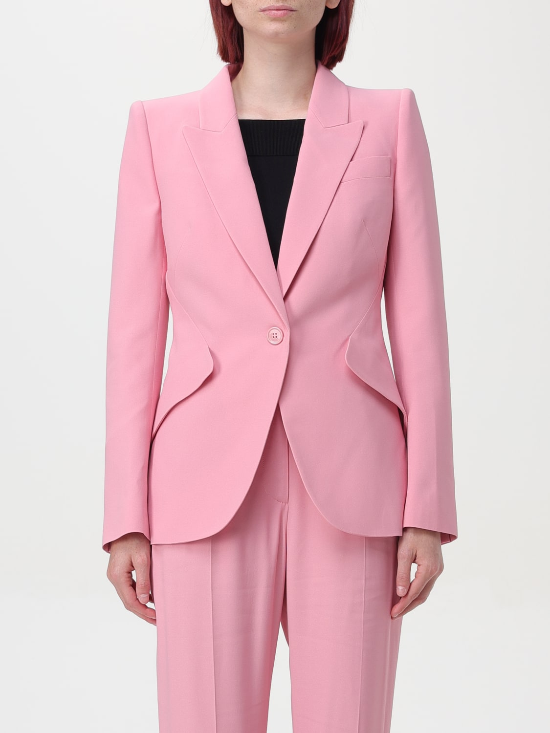 ジャケット alexander mcqueen Pink wool blend blazer Alexander McQueen Wool Double Breasted Blazer Women New Releases